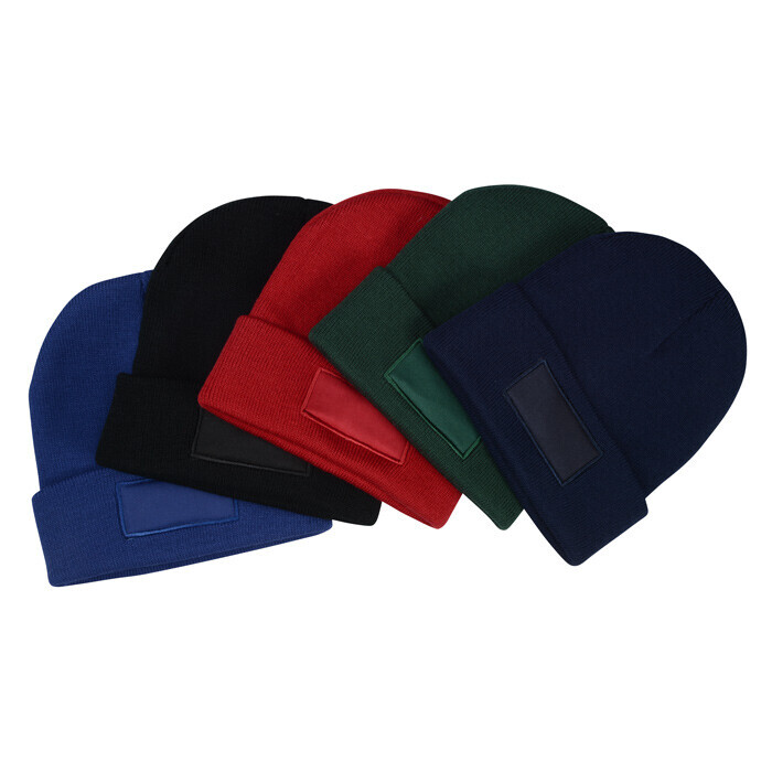 Cuffed Knit Beanie with Patch