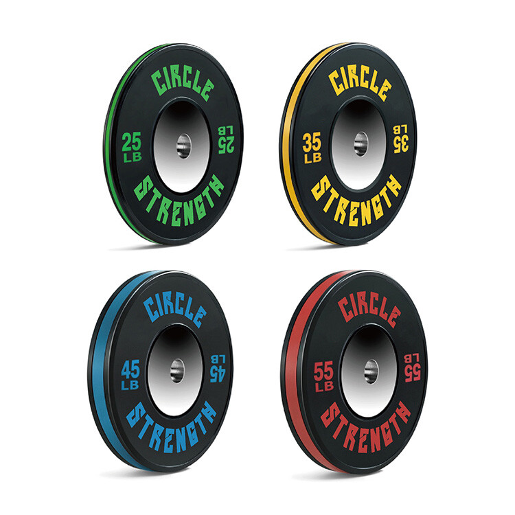BLACK COMPETITION BUMPER PLATES WITH COLOR STRIP