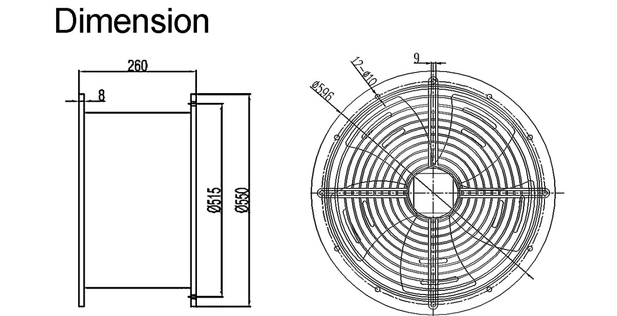 Tube Axial Flow Fan Exhaust Fan Dimensions