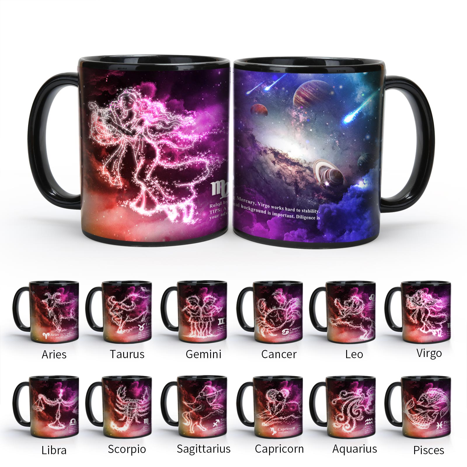 Starry Sky-Purple Fantasy 12 Constellations，Color Changing Mug Magic Mug.