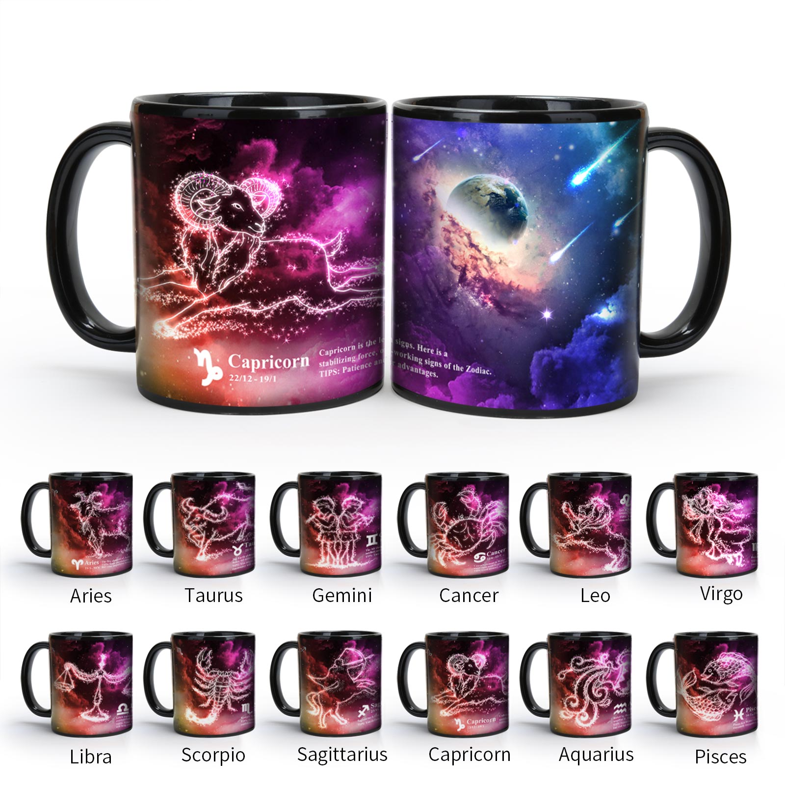 Starry Sky-Purple Fantasy 12 Constellations，Color Changing Mug Magic Mug.