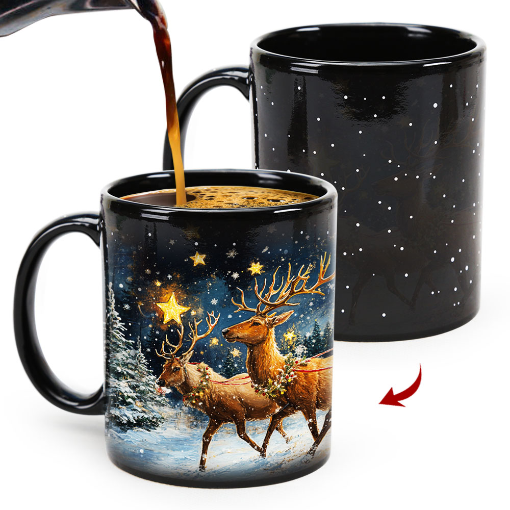 Stary-Deer cart &Santa Claus，Color Changing Mug Magic Mug.