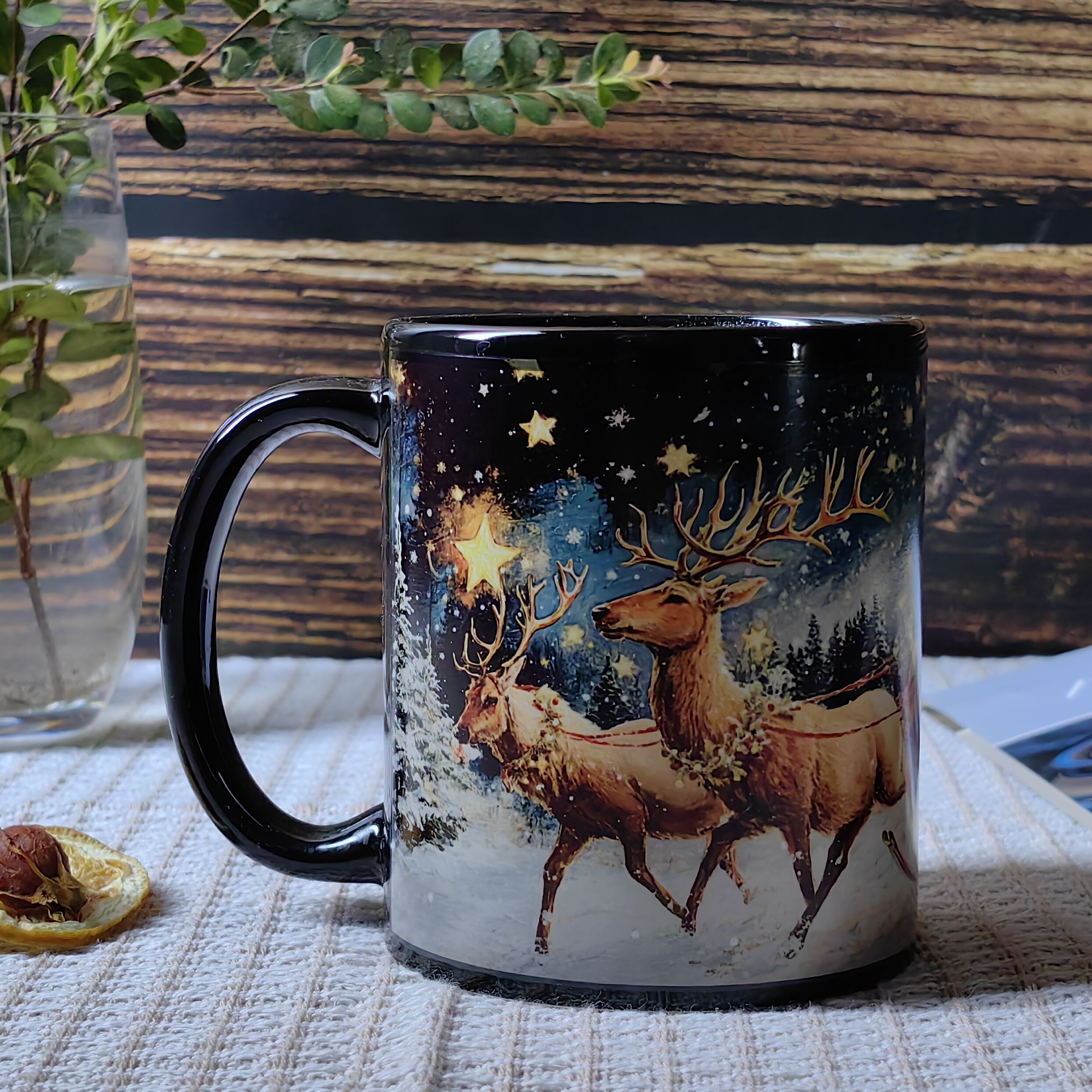 Stary-Deer cart &Santa Claus，Color Changing Mug Magic Mug.