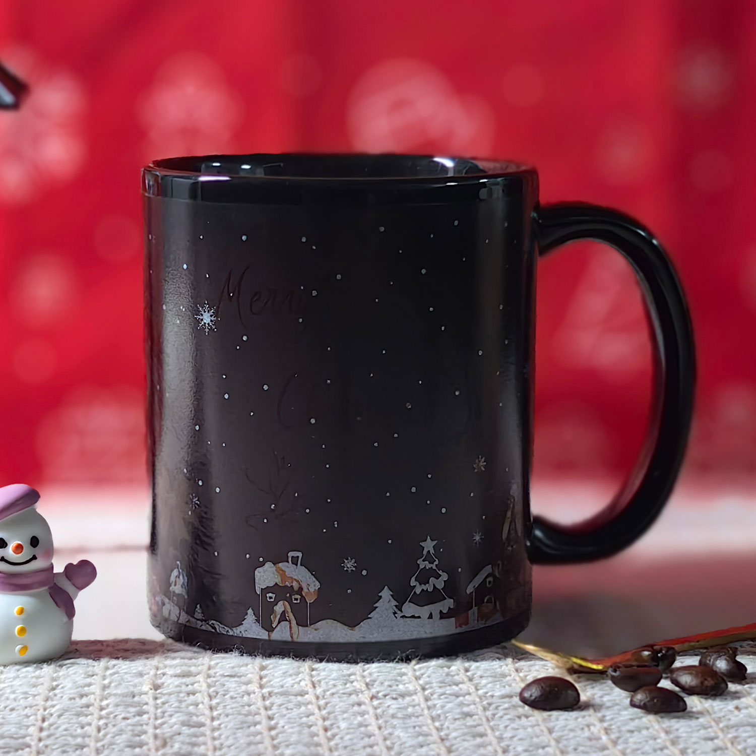 B11-Luche-Trees & Deer Snowman，Color Changing Mug Magic Mug.