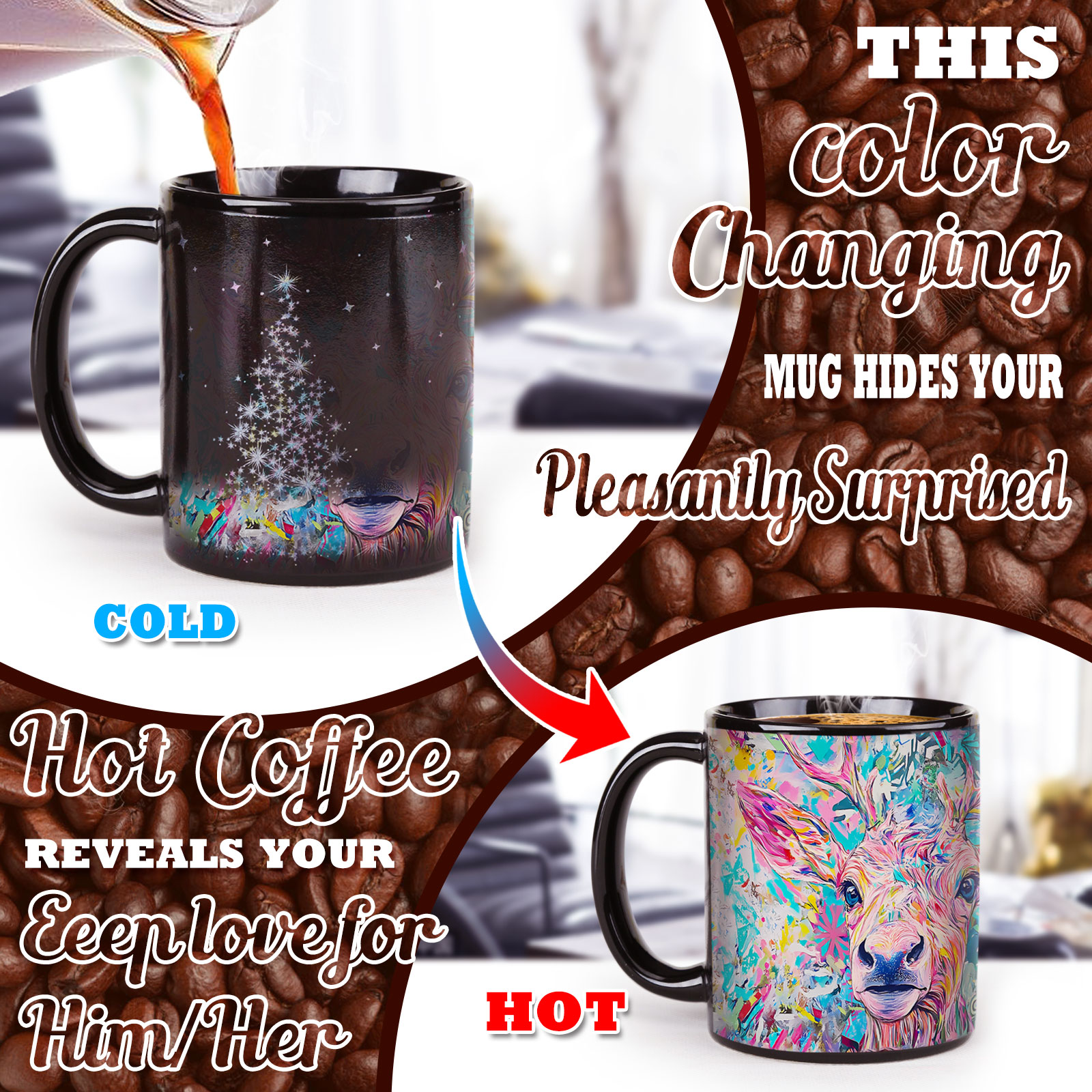 A22-Tree-Trees & Deer，Color Changing Mug Magic Mug.