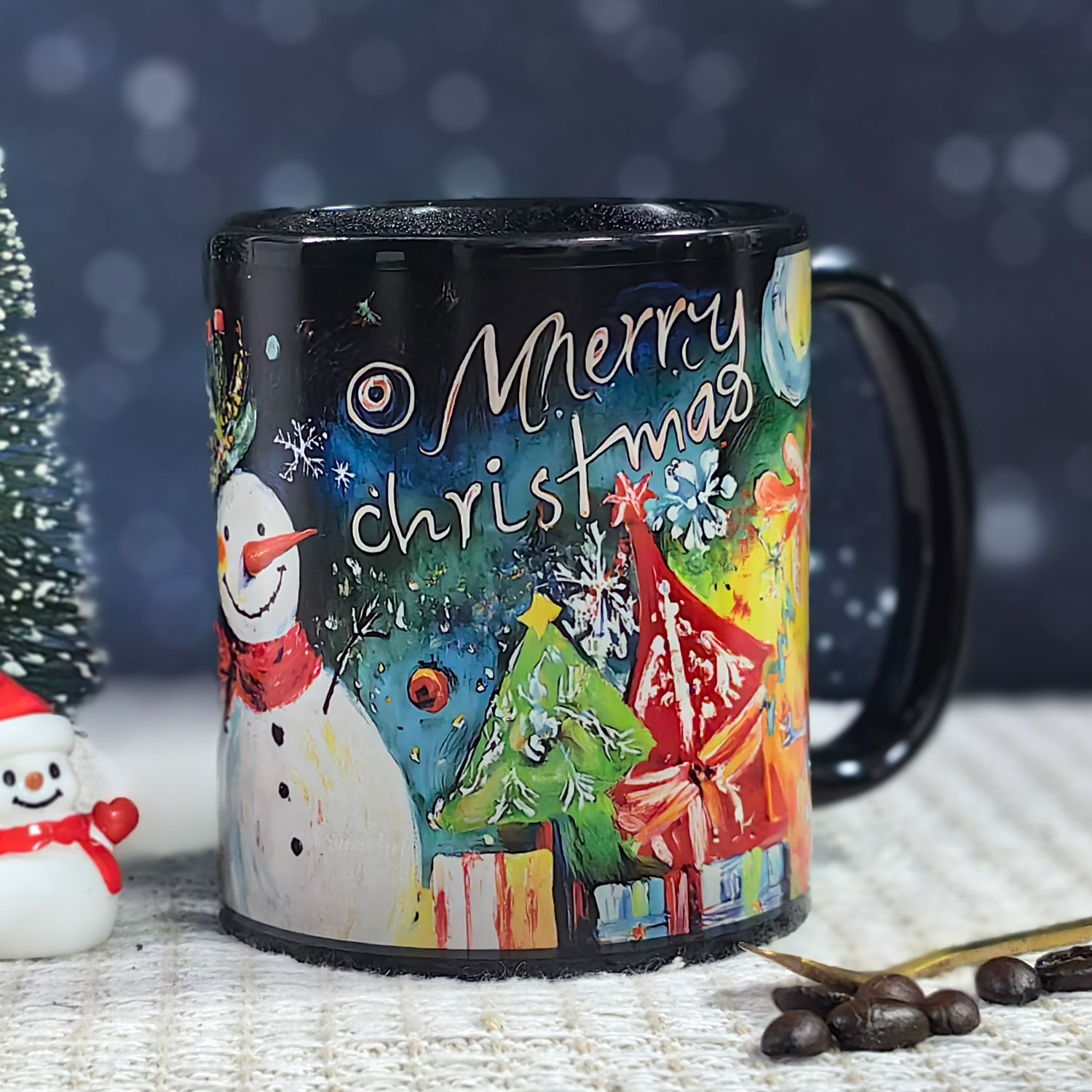 A21-Tree-Trees & Snowman，Color Changing Mug Magic Mug.