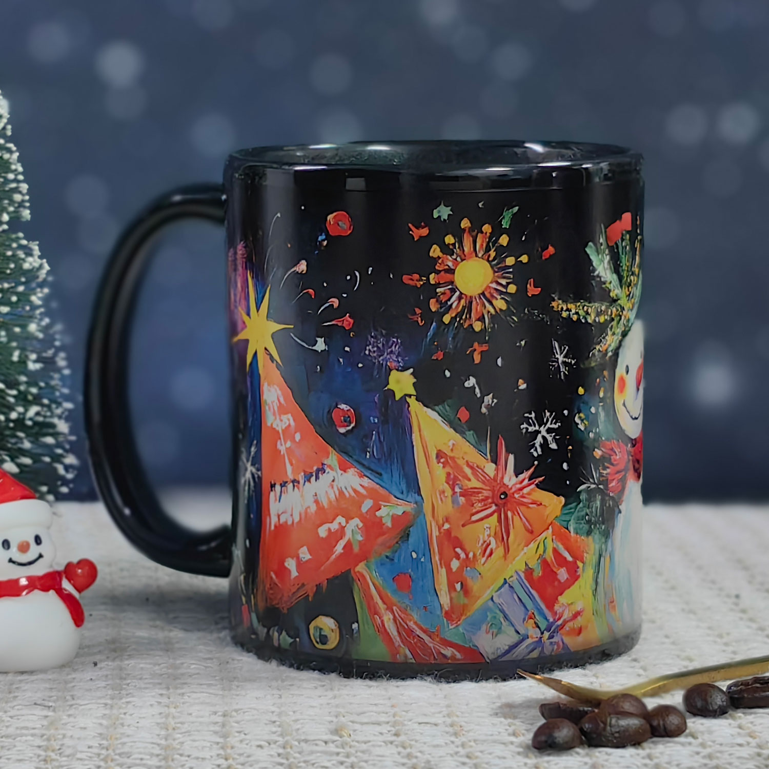 A21-Tree-Trees & Snowman，Color Changing Mug Magic Mug.