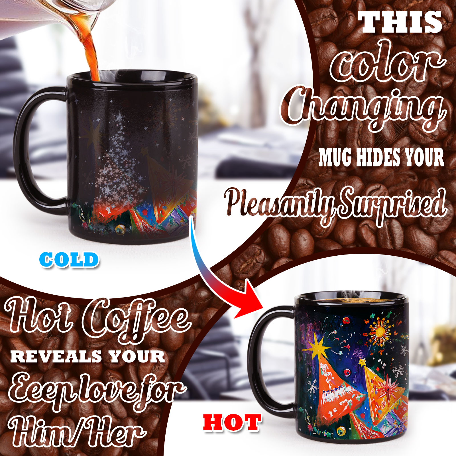 A21-Tree-Trees & Snowman，Color Changing Mug Magic Mug.