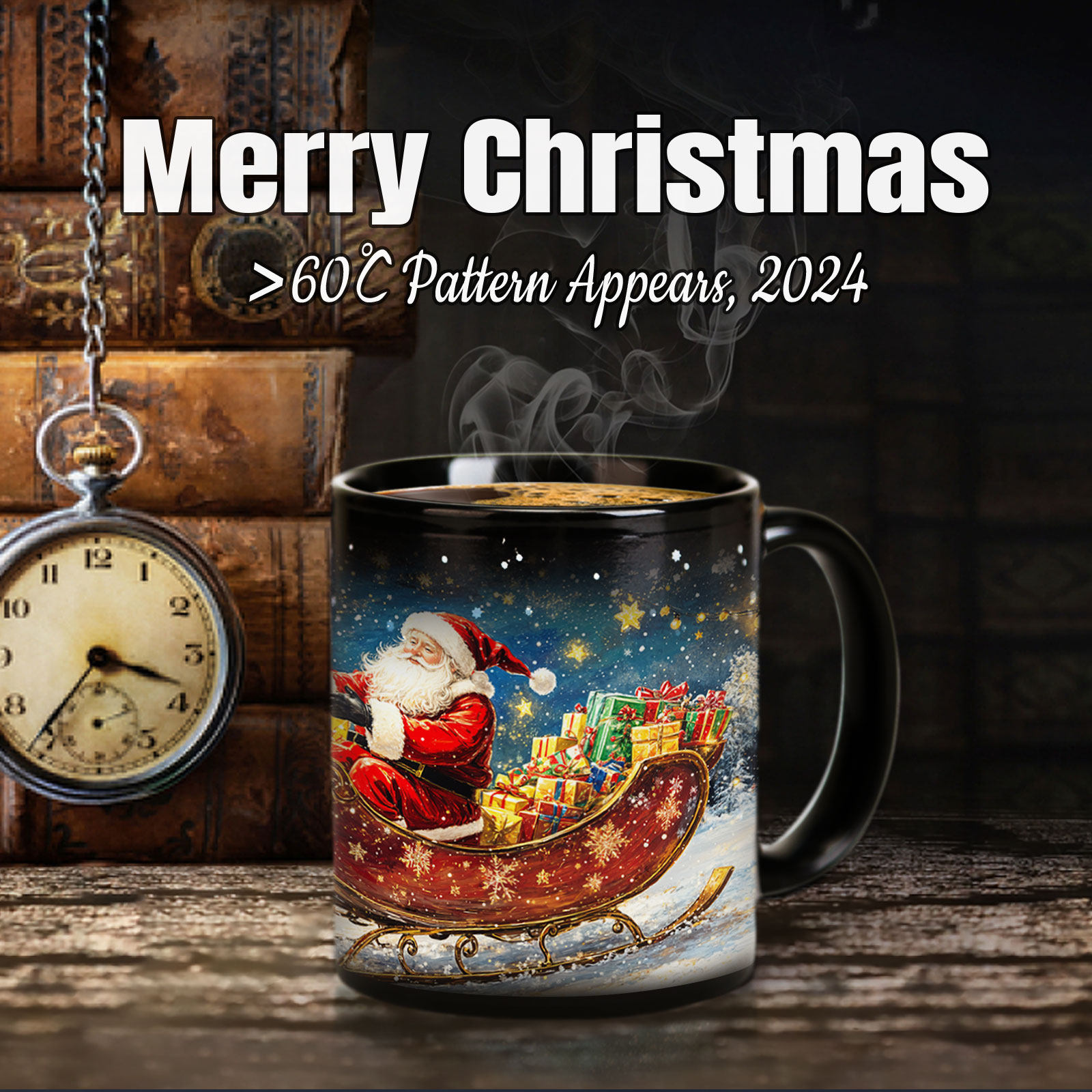 Stary-Deer cart &Santa Claus，Color Changing Mug Magic Mug.