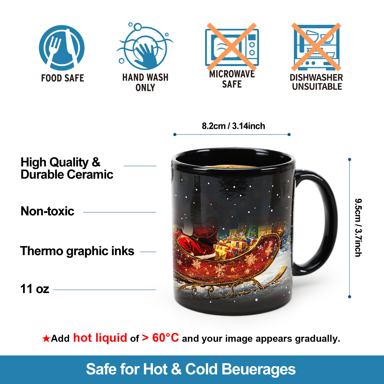Stary-Deer cart &Santa Claus，Color Changing Mug Magic Mug.