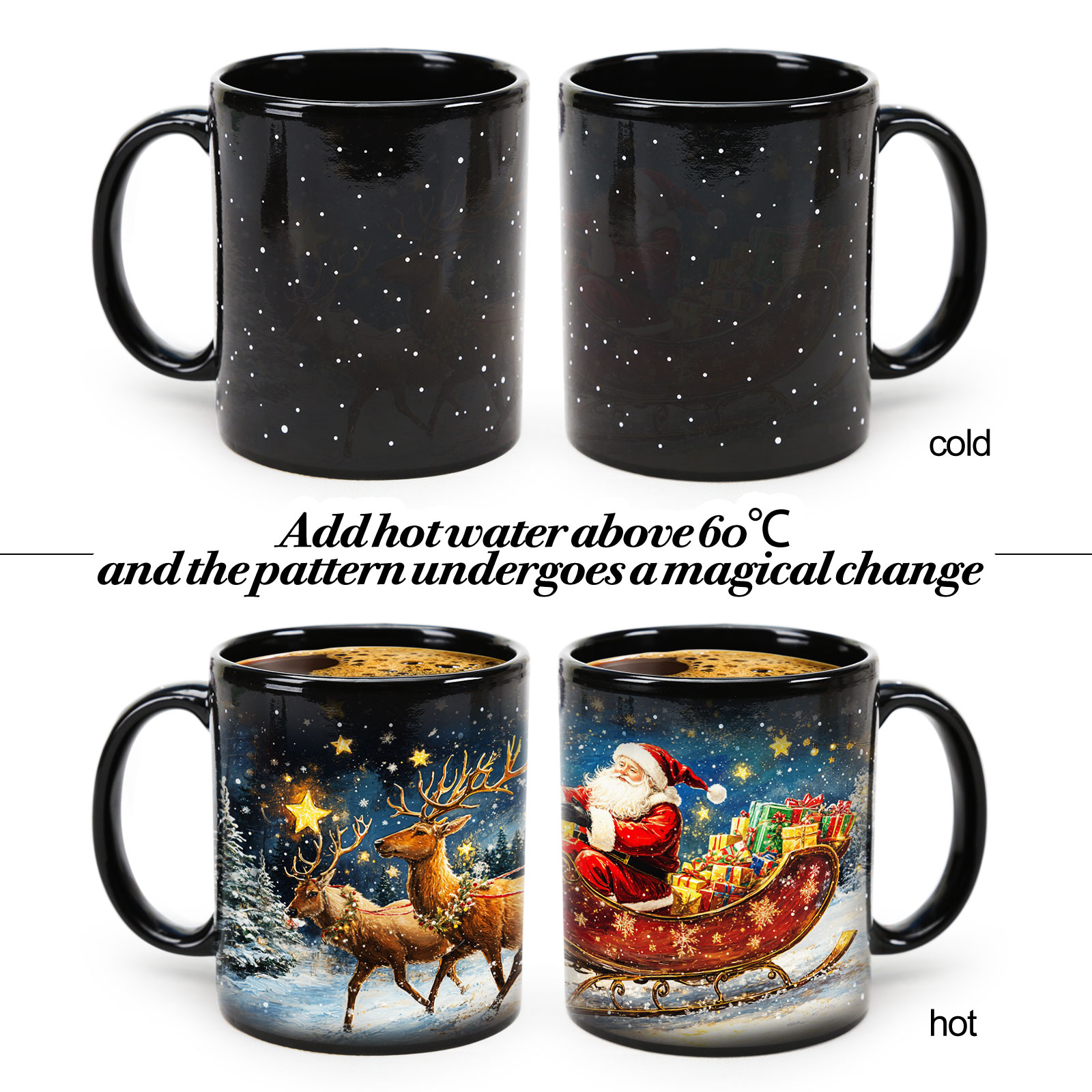 Stary-Deer cart &Santa Claus，Color Changing Mug Magic Mug.