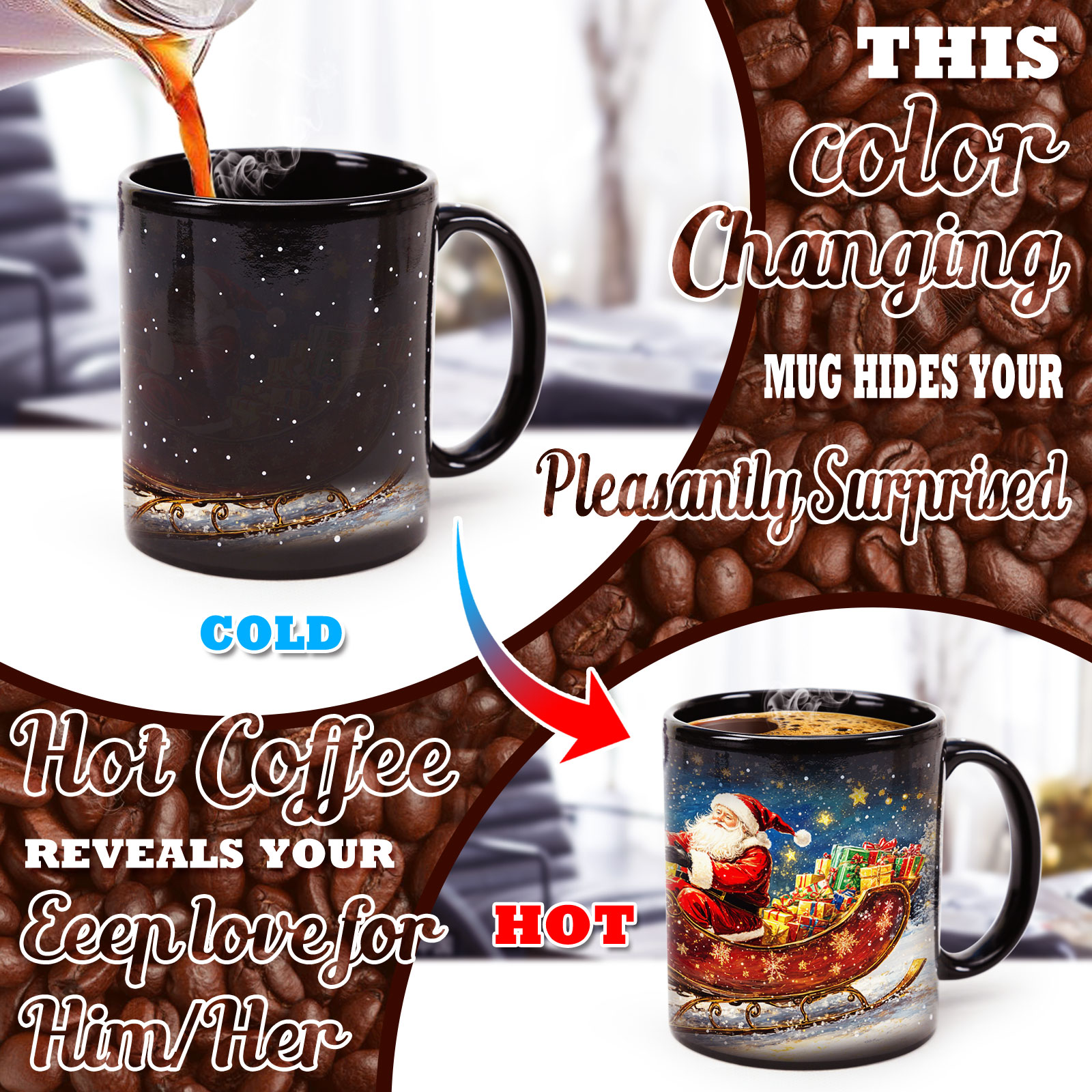 Stary-Deer cart &Santa Claus，Color Changing Mug Magic Mug.