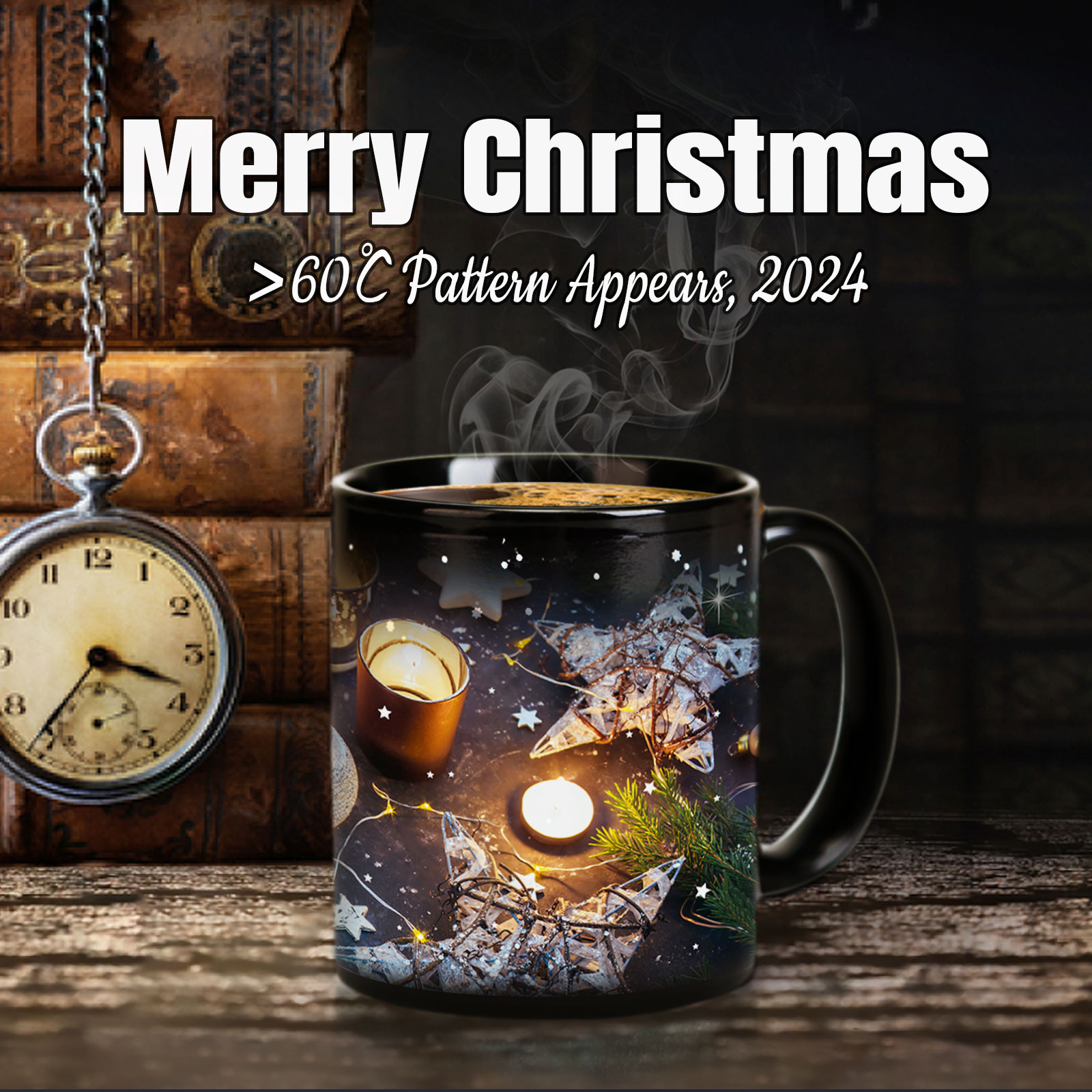 Stary-Candlelight & Christmas Tree，Color Changing Mug Magic Mug.