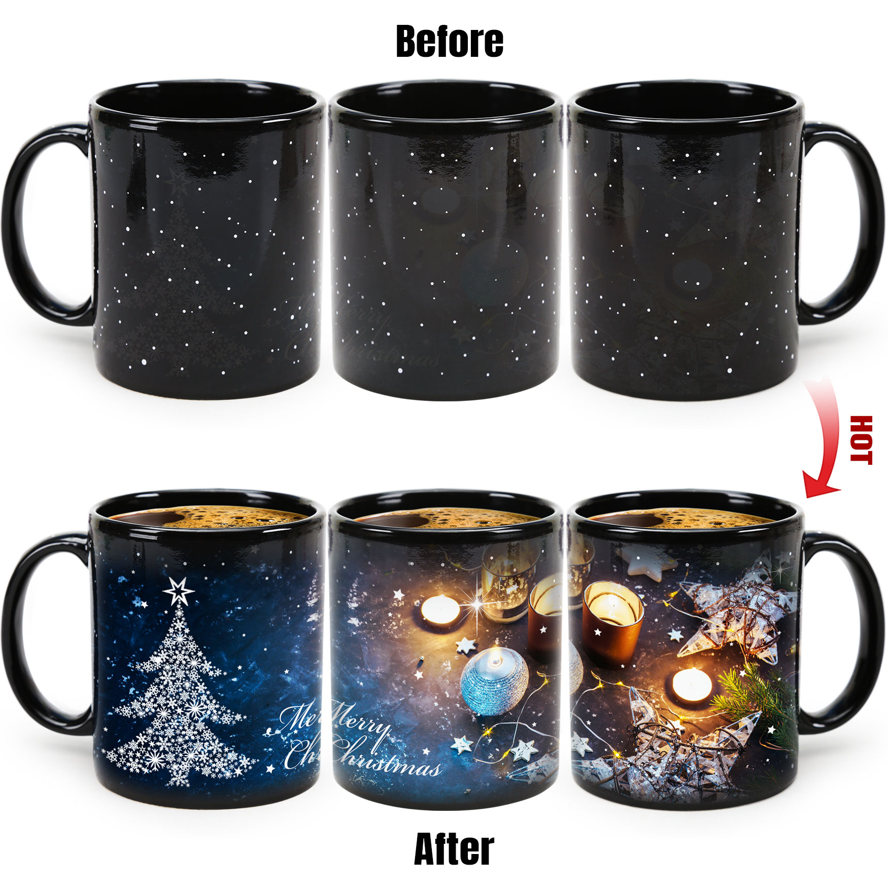 Stary-Candlelight & Christmas Tree，Color Changing Mug Magic Mug.