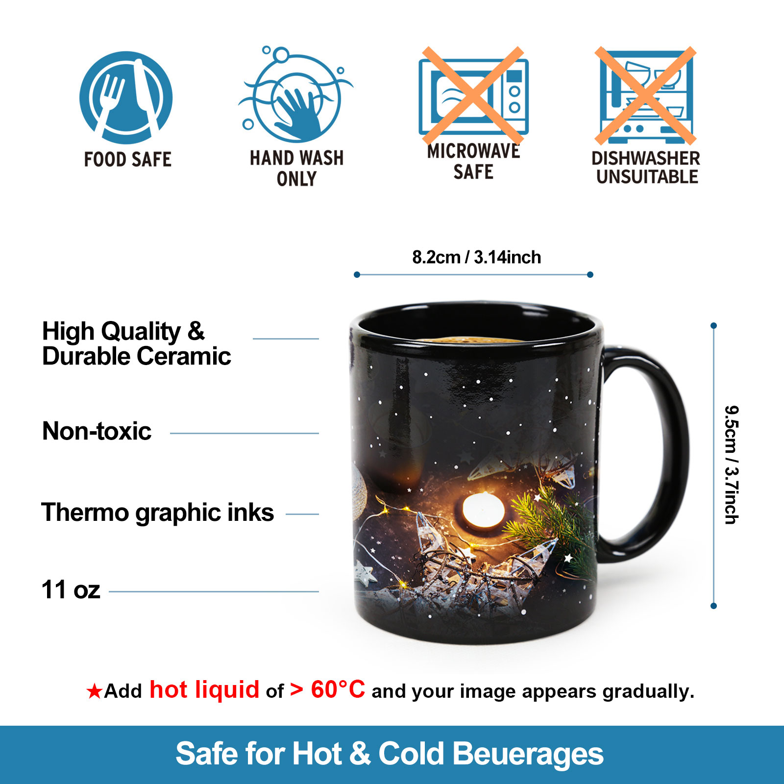 Stary-Candlelight & Christmas Tree，Color Changing Mug Magic Mug.