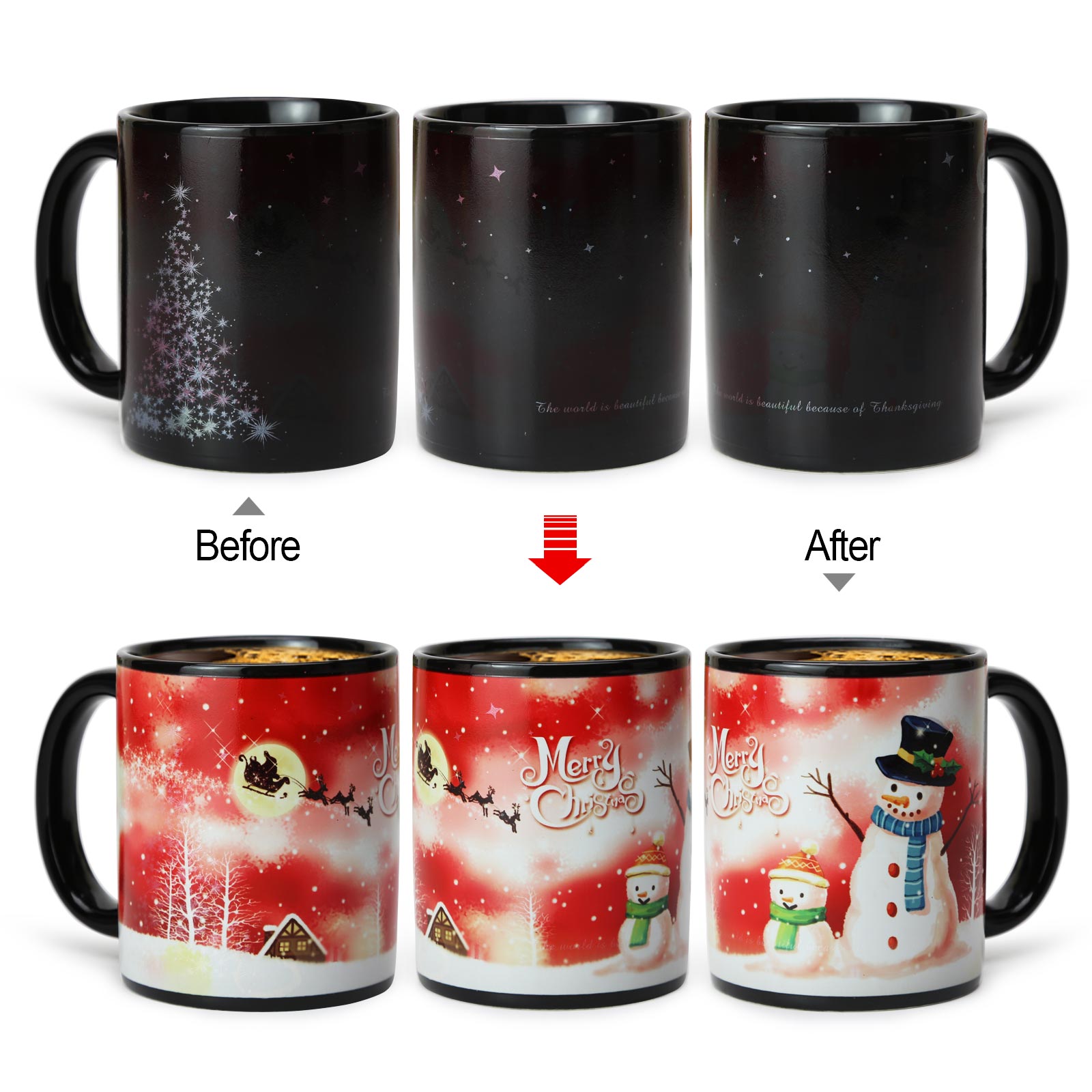 Christmas Tree-Snowman A，Color Changing Mug Magic Mug.