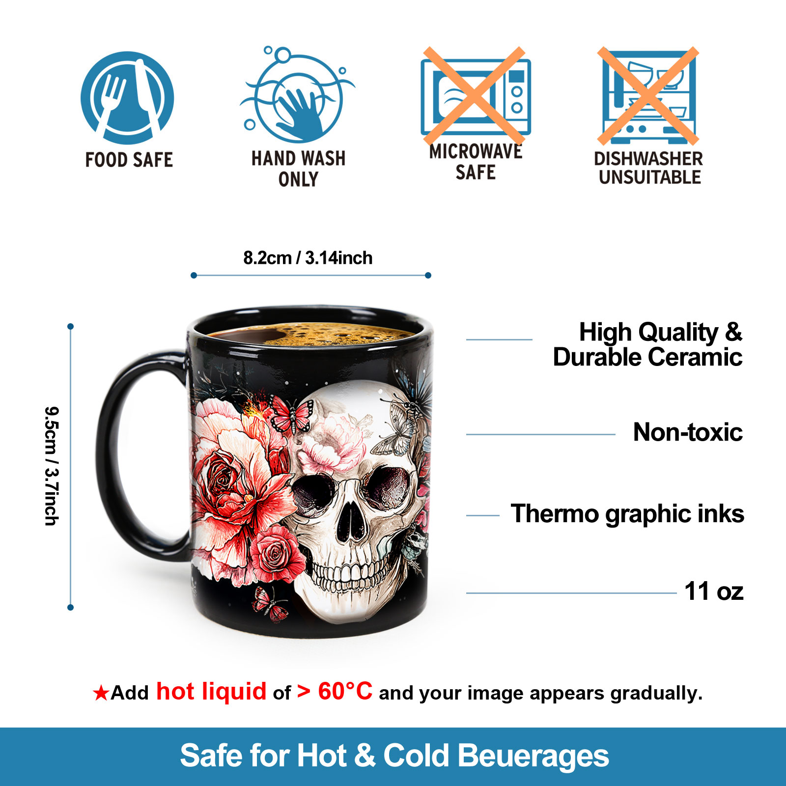 Starry-Skull，Halloween Color Changing Mug Magic Mug.