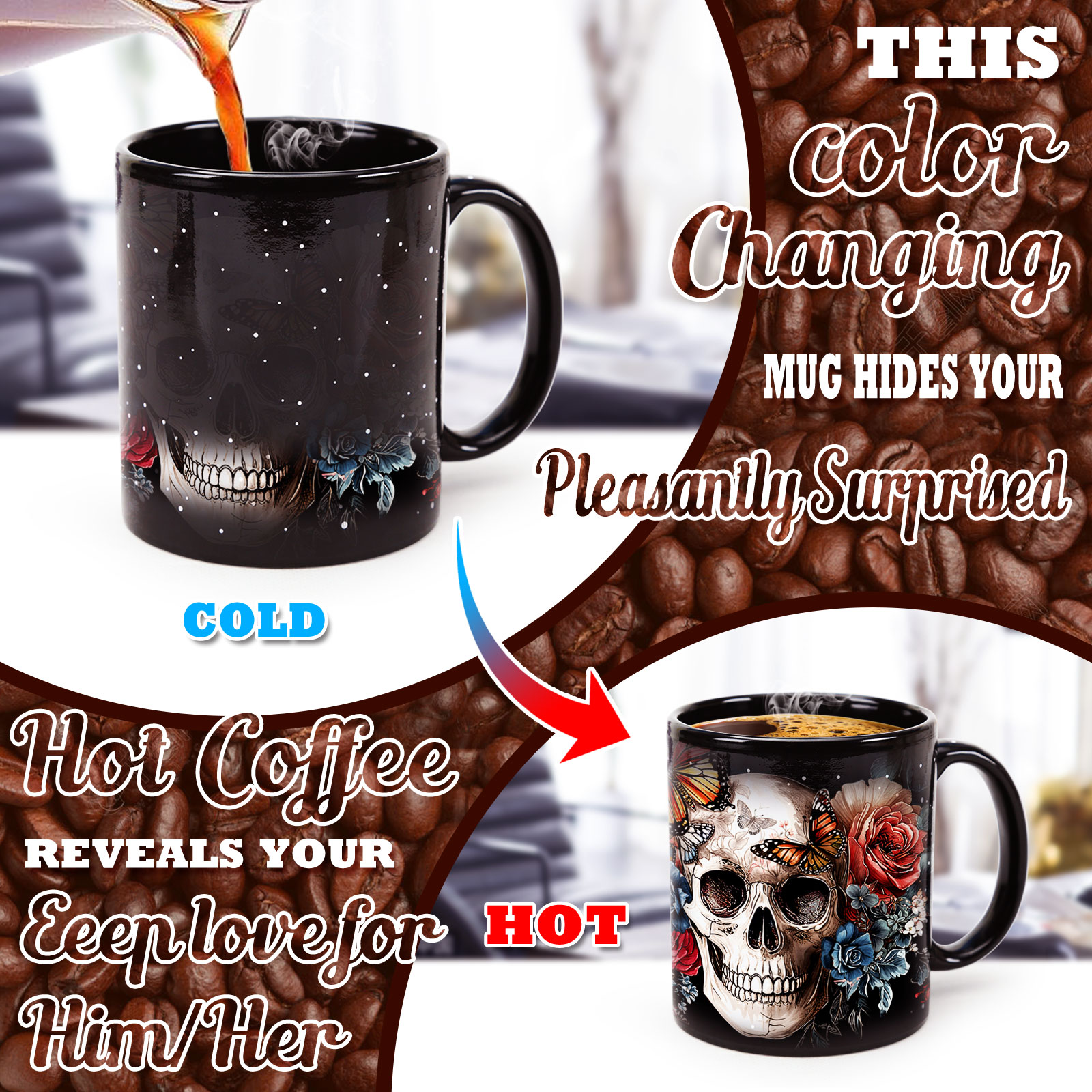 Starry-Skull，Halloween Color Changing Mug Magic Mug.