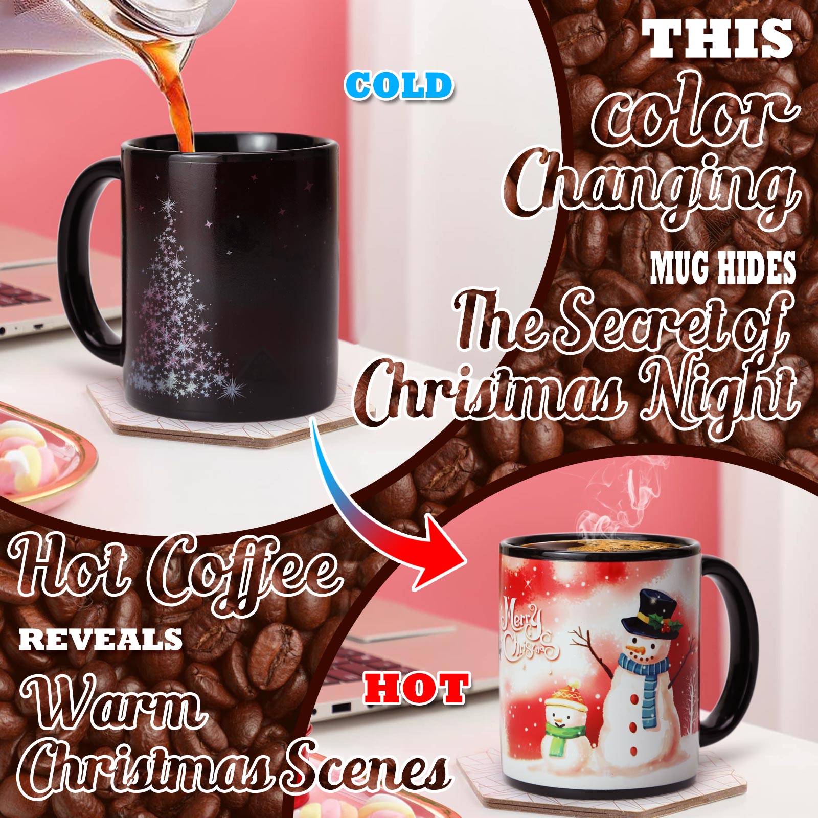 Christmas Tree-Snowman A，Color Changing Mug Magic Mug.