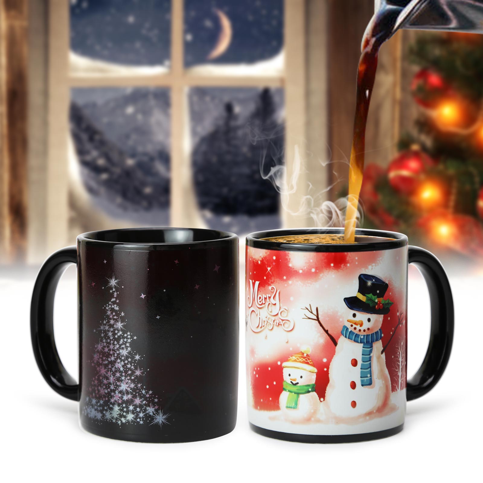 Christmas Tree-Snowman A，Color Changing Mug Magic Mug.