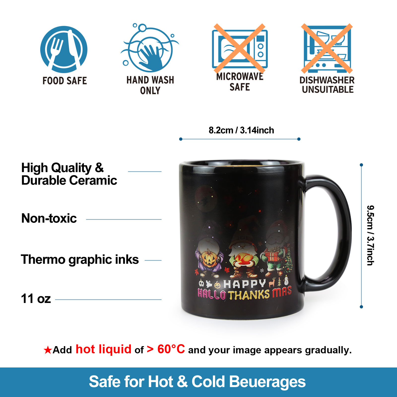 Stary-Three Festivals，Color Changing Mug Magic Mug. Thanksgiving Halloween Christmas Day