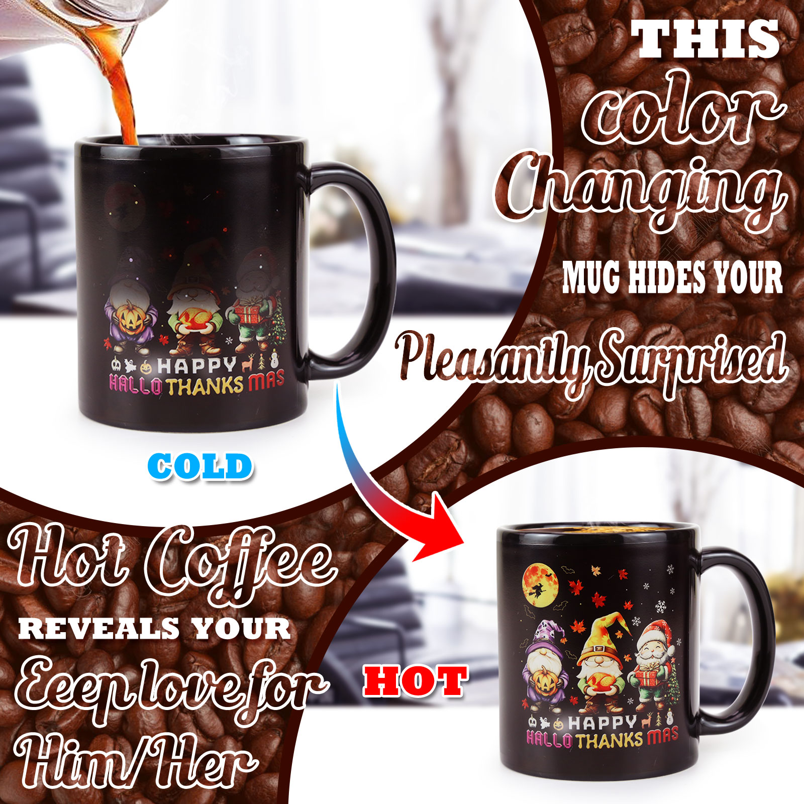 Stary-Three Festivals，Color Changing Mug Magic Mug. Thanksgiving Halloween Christmas Day