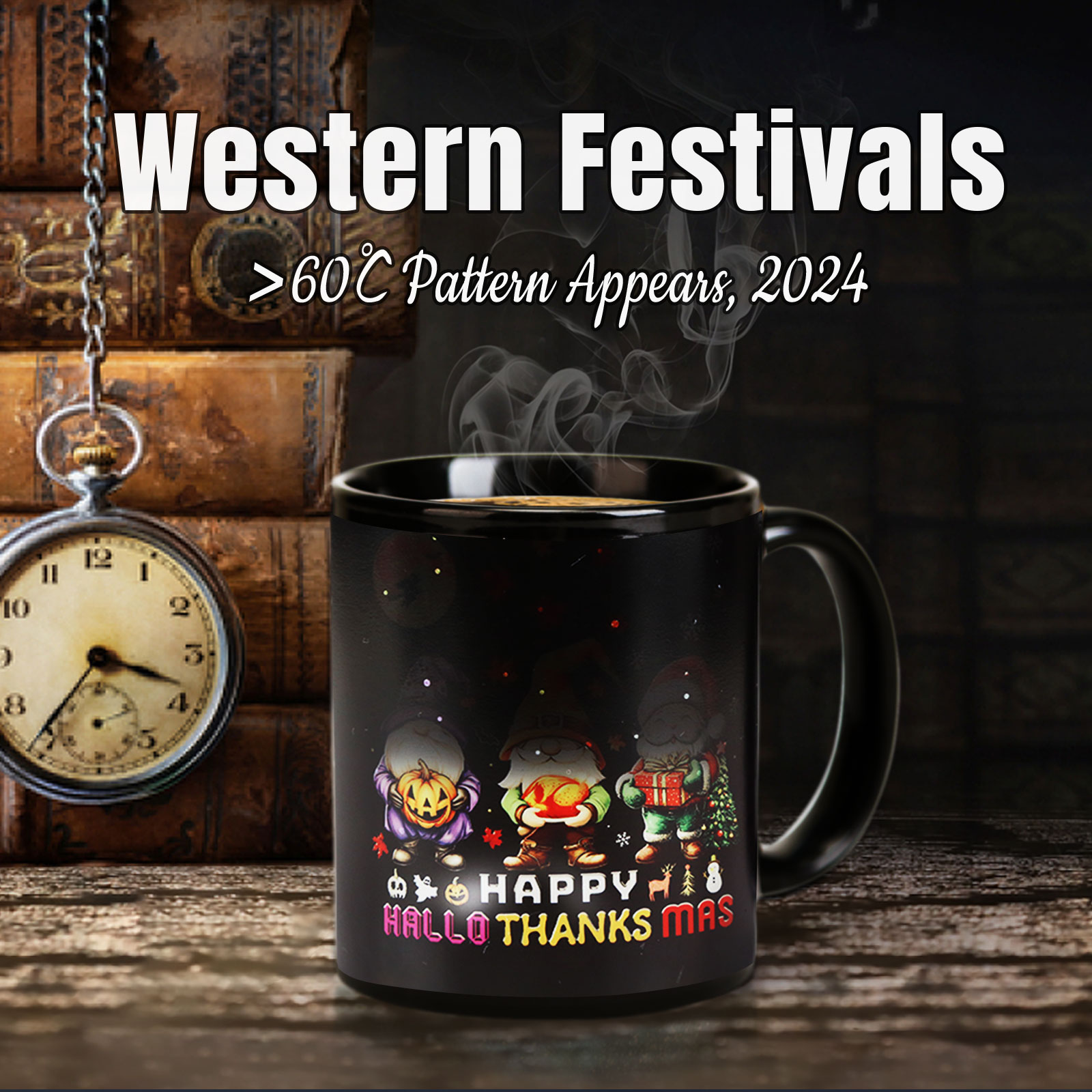 Stary-Three Festivals，Color Changing Mug Magic Mug. Thanksgiving Halloween Christmas Day