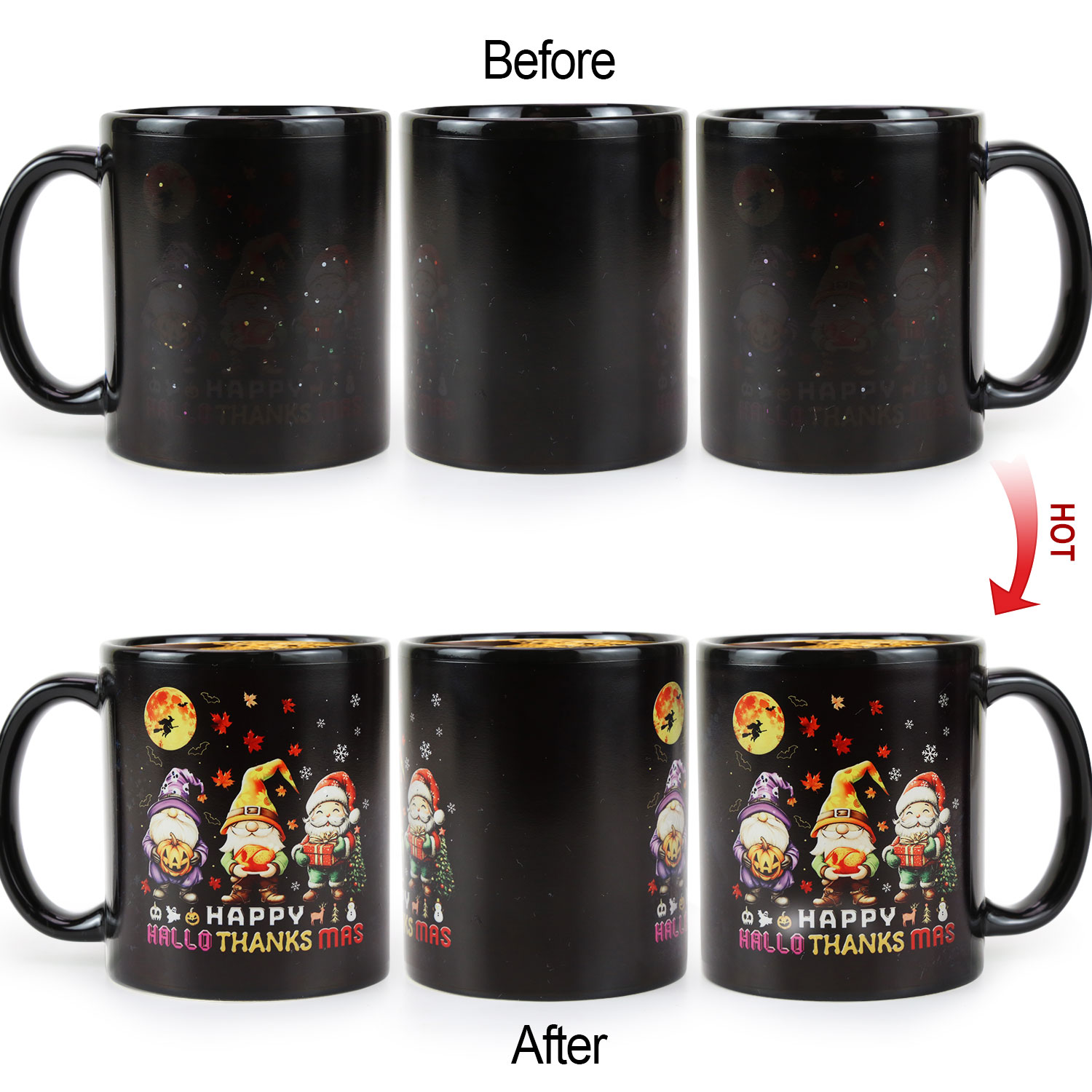 Stary-Three Festivals，Color Changing Mug Magic Mug. Thanksgiving Halloween Christmas Day