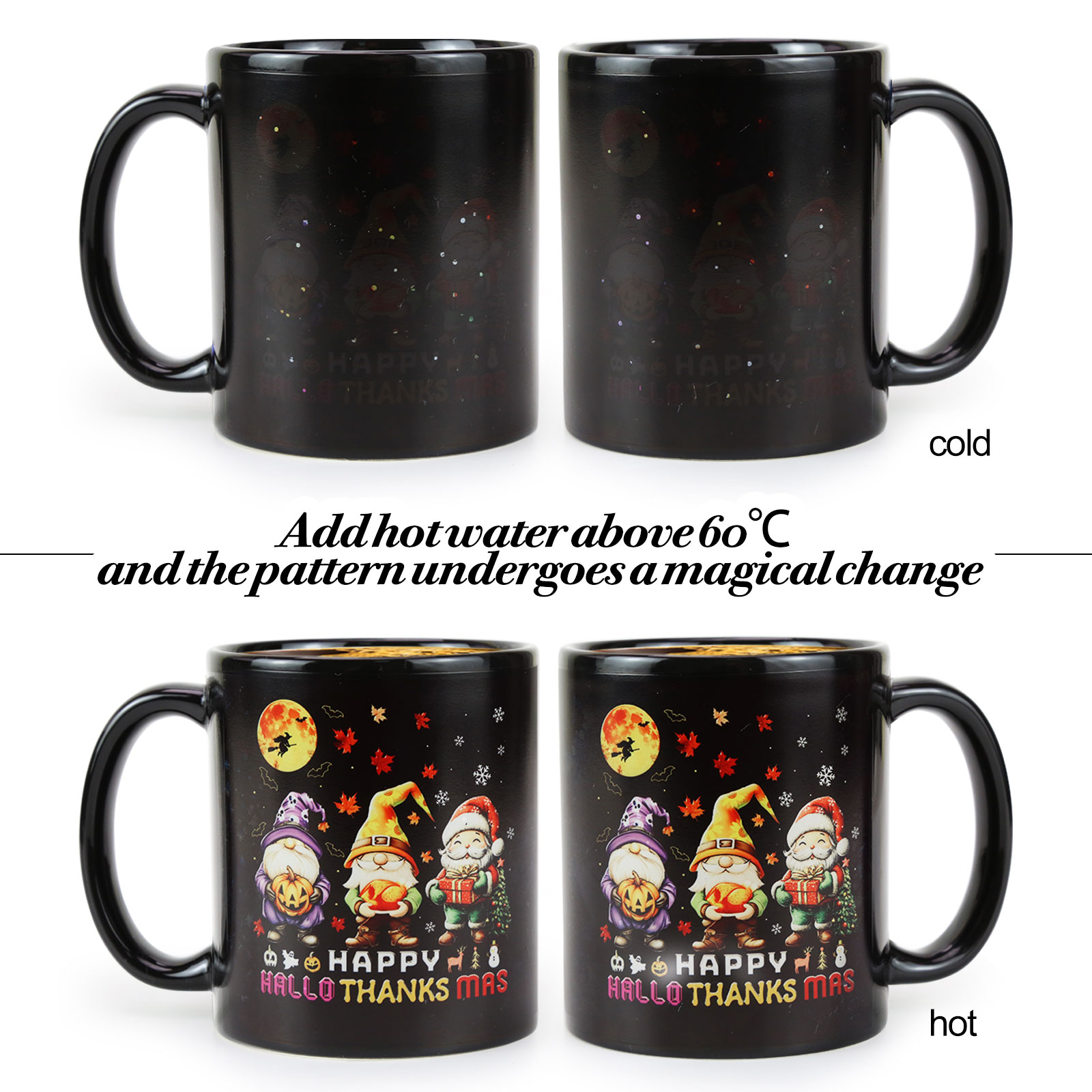 Stary-Three Festivals，Color Changing Mug Magic Mug. Thanksgiving Halloween Christmas Day