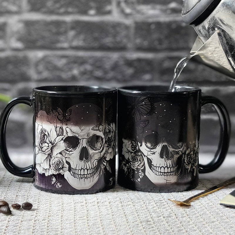 Starry-White Skull，Halloween Color Changing Mug Magic Mug.