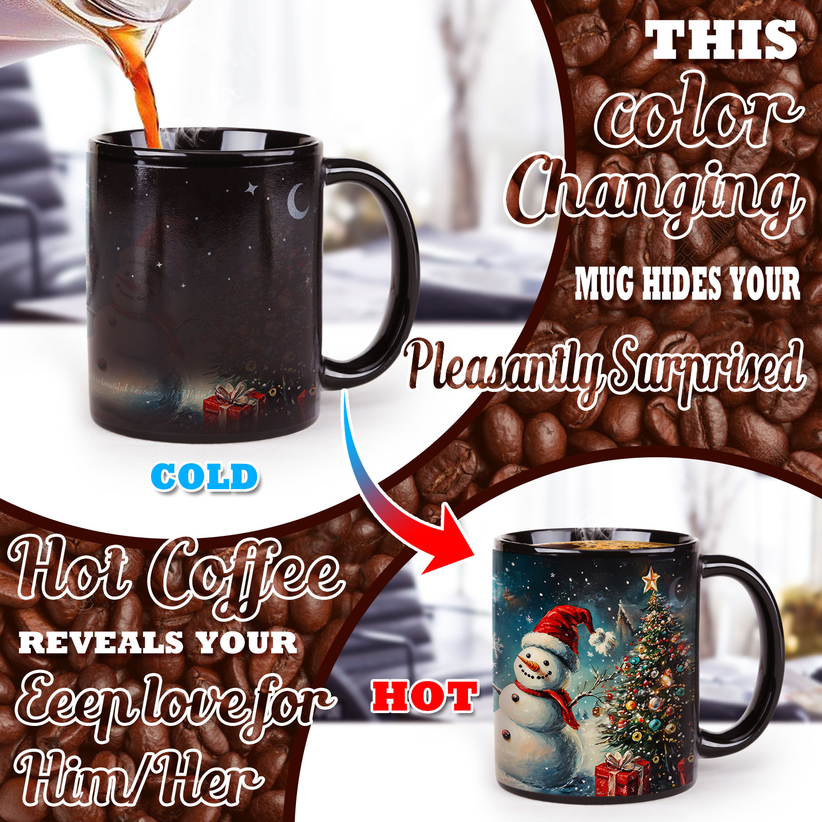 B21-Tree-Trees & Snowman，Color Changing Mug Magic Mug.