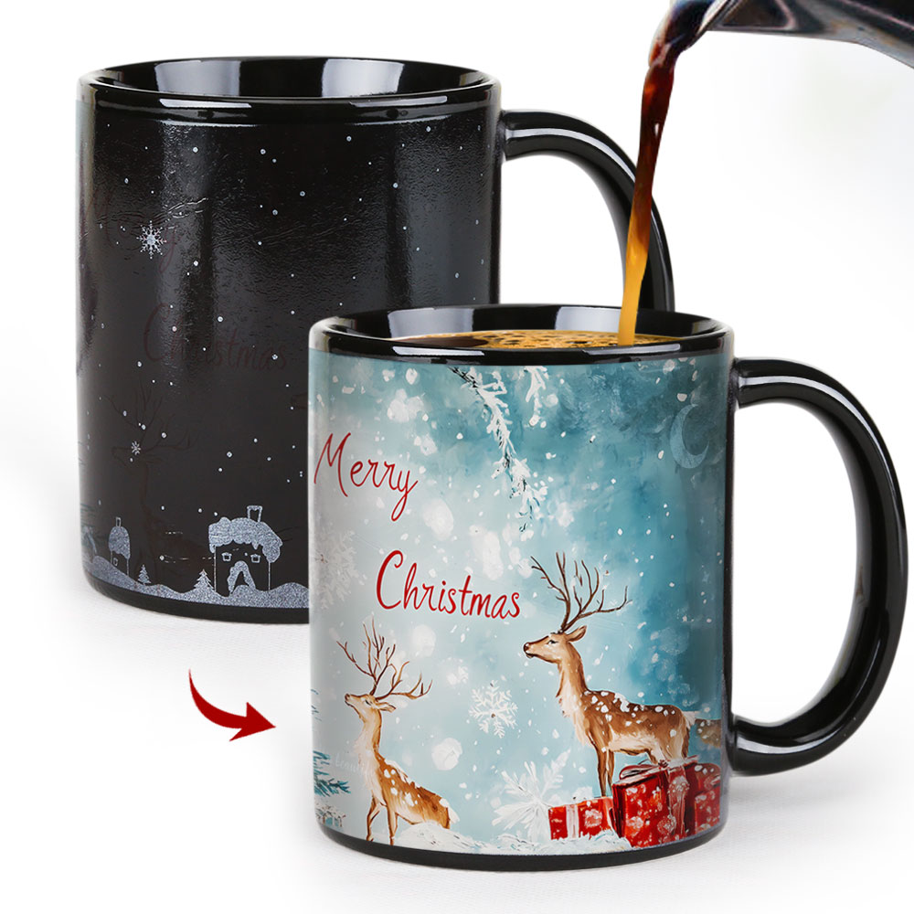B11-Luche-Trees & Deer Snowman，Color Changing Mug Magic Mug.