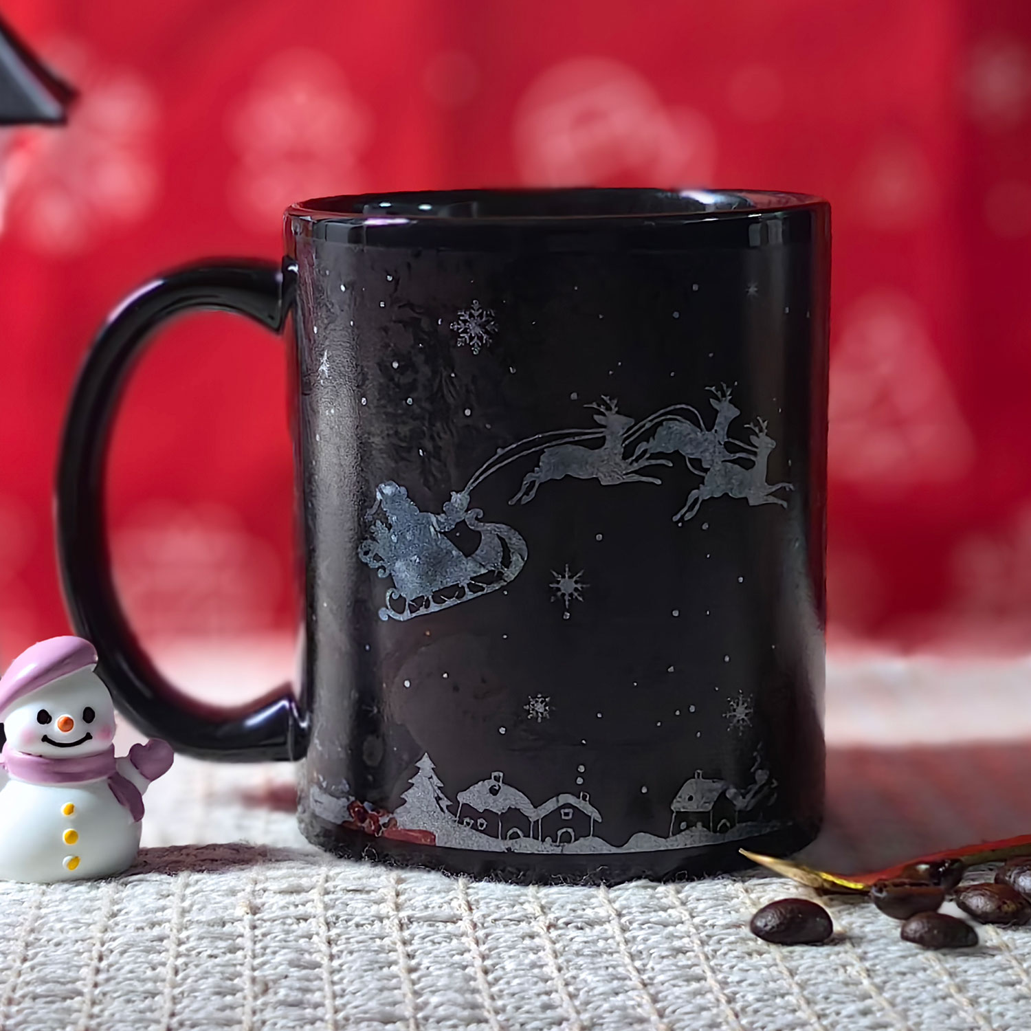 B11-Luche-Trees & Deer Snowman，Color Changing Mug Magic Mug.