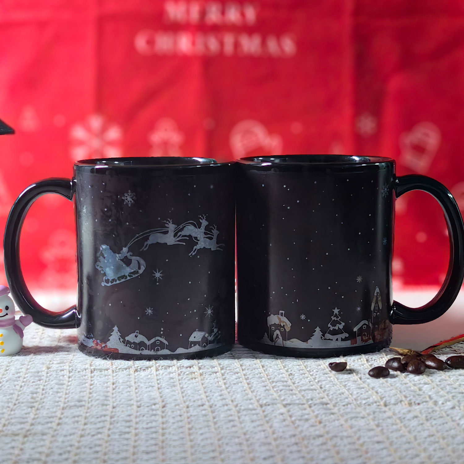 B11-Luche-Trees & Deer Snowman，Color Changing Mug Magic Mug.