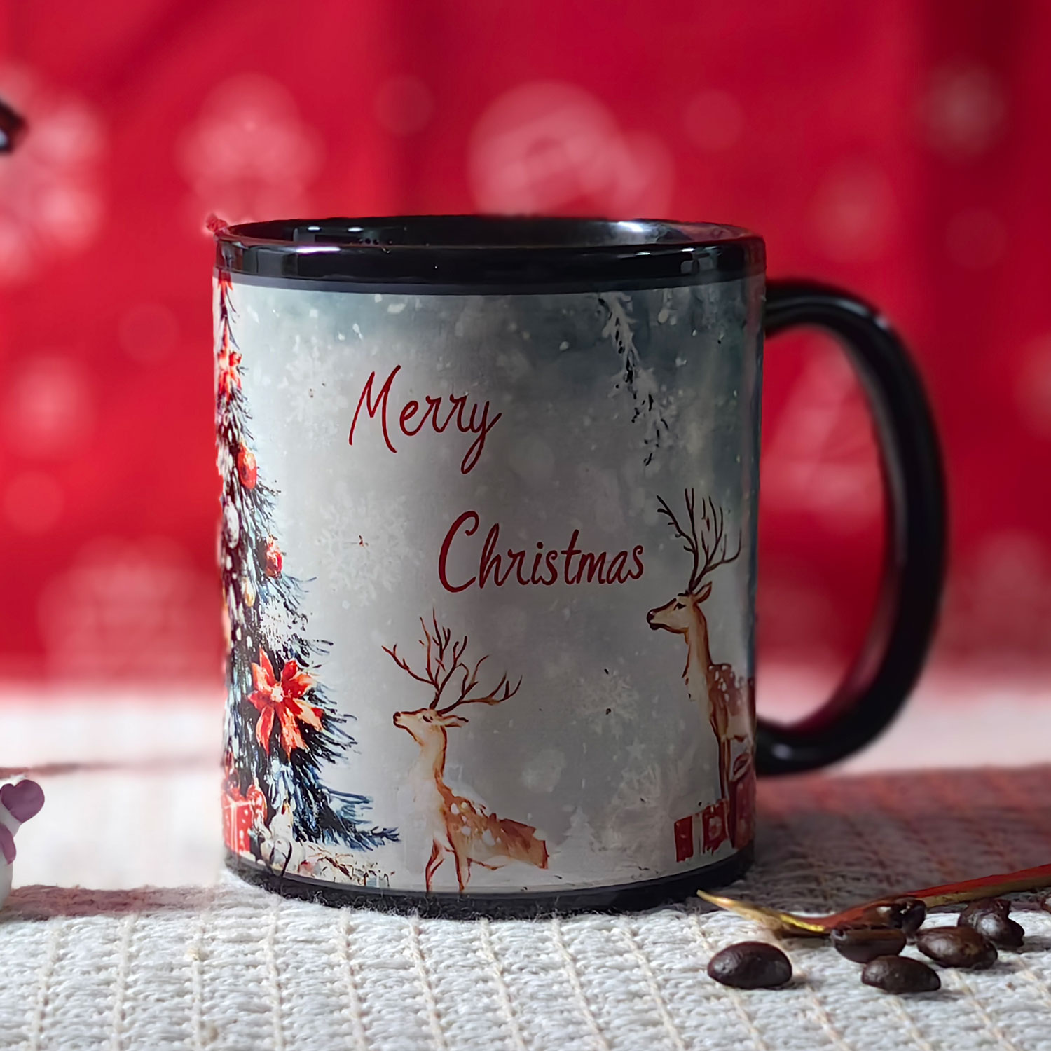 B11-Luche-Trees & Deer Snowman，Color Changing Mug Magic Mug.