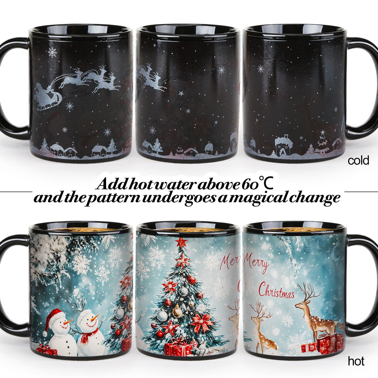 B11-Luche-Trees & Deer Snowman，Color Changing Mug Magic Mug.