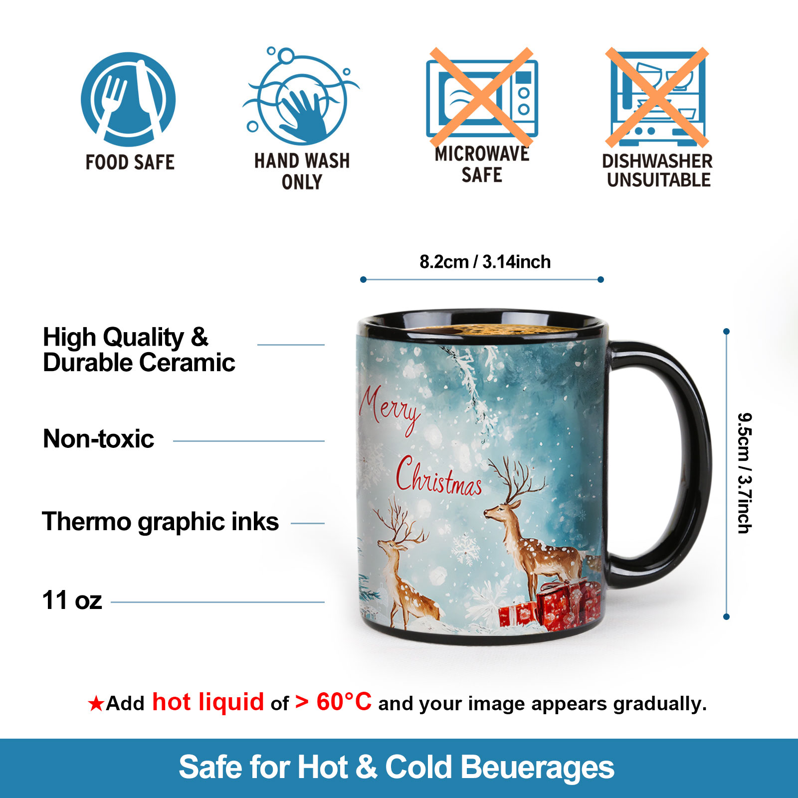 B11-Luche-Trees & Deer Snowman，Color Changing Mug Magic Mug.