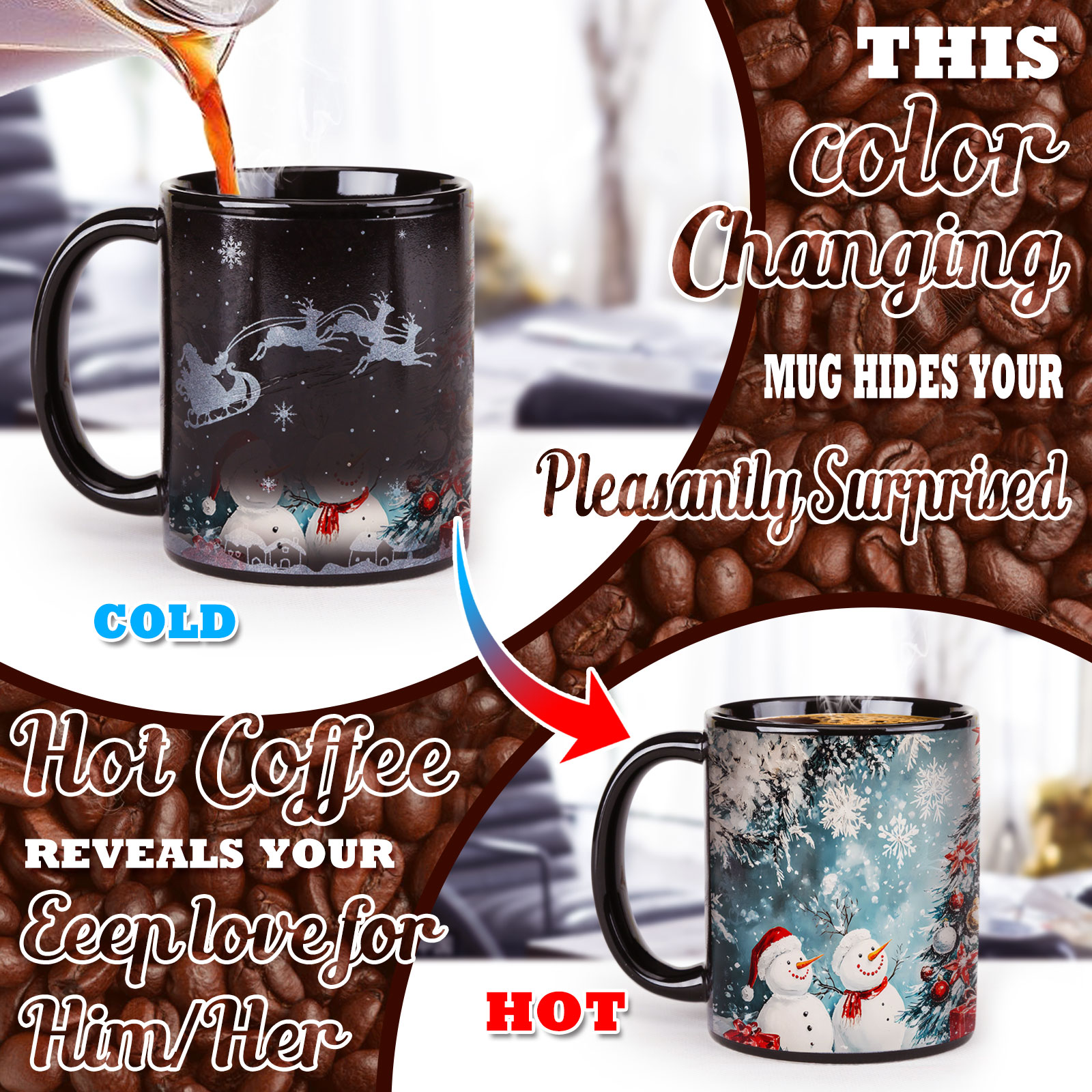 B11-Luche-Trees & Deer Snowman，Color Changing Mug Magic Mug.