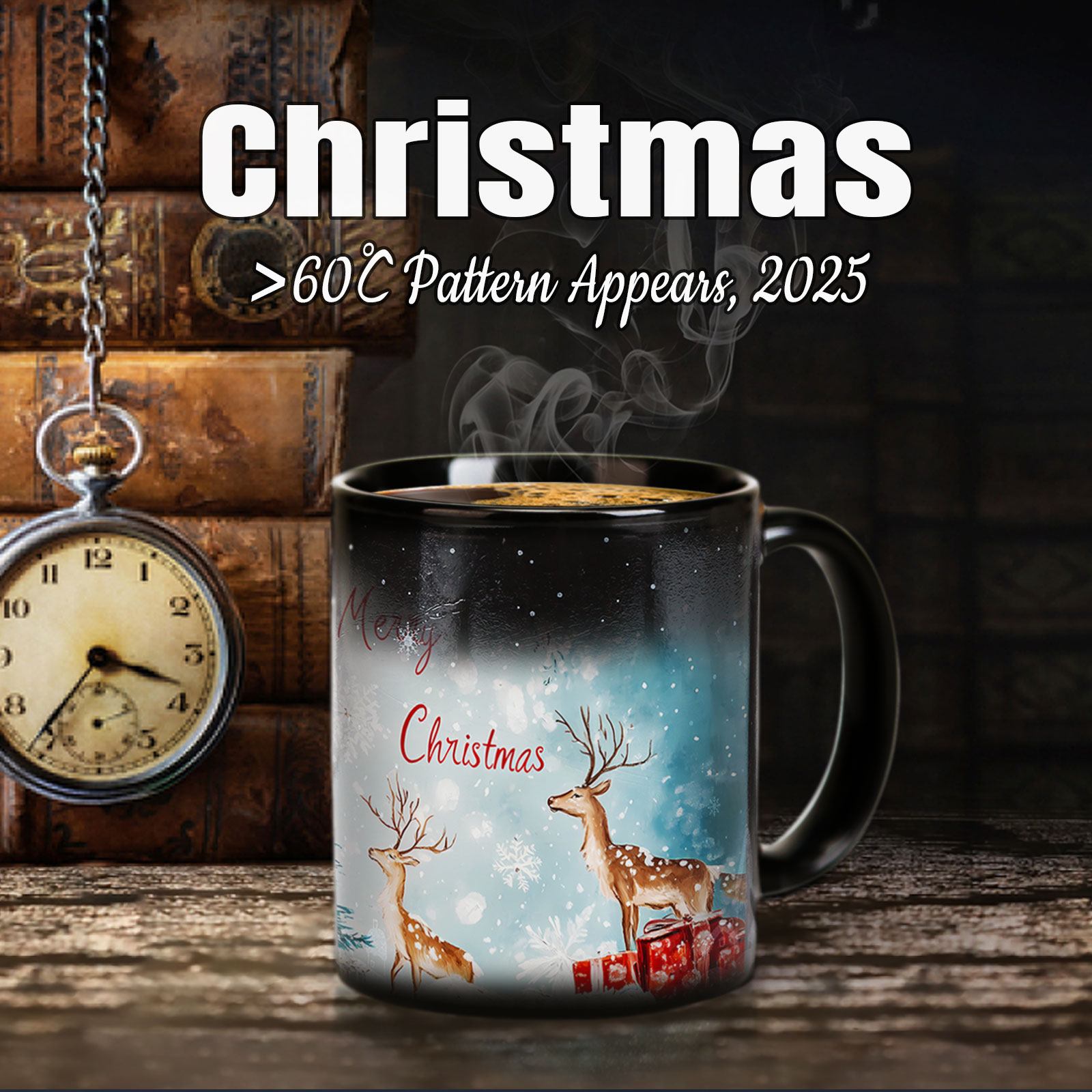 B11-Luche-Trees & Deer Snowman，Color Changing Mug Magic Mug.