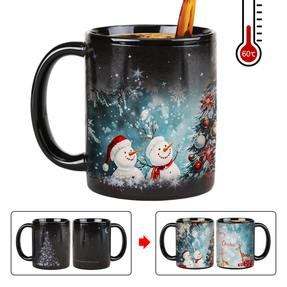B11-Luche-Trees & Deer Snowman，Color Changing Mug Magic Mug.