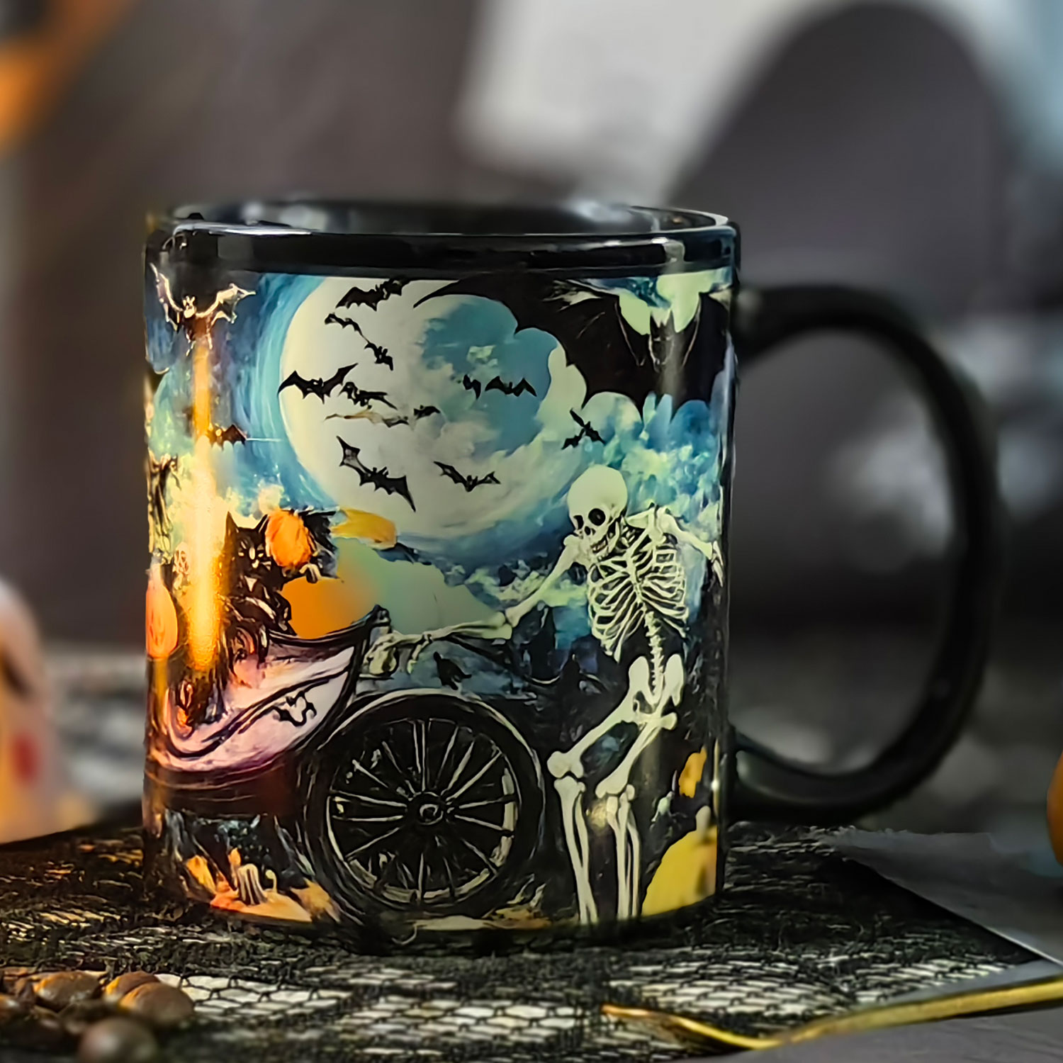 Starry-Skeleton Carriage ，Halloween Color Changing Mug Magic Mug.