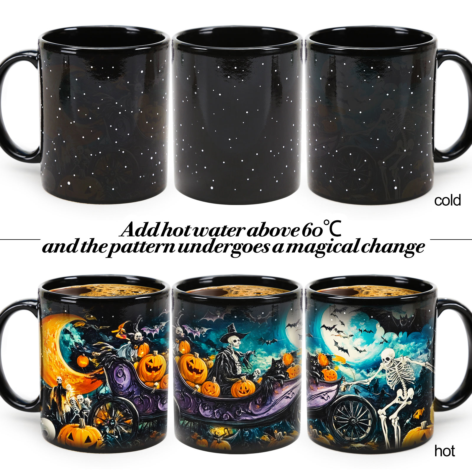 Starry-Skeleton Carriage ，Halloween Color Changing Mug Magic Mug.