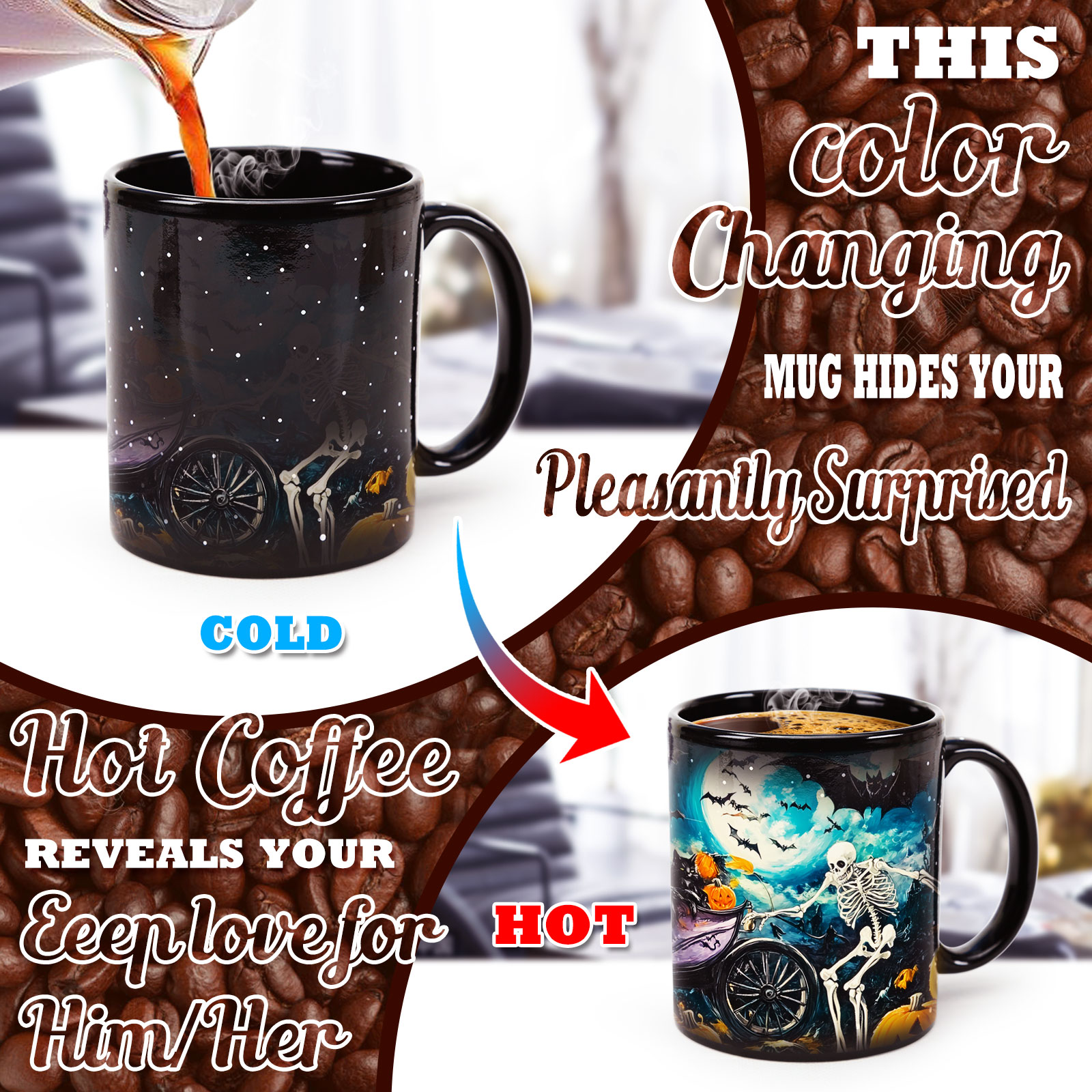 Starry-Skeleton Carriage ，Halloween Color Changing Mug Magic Mug.
