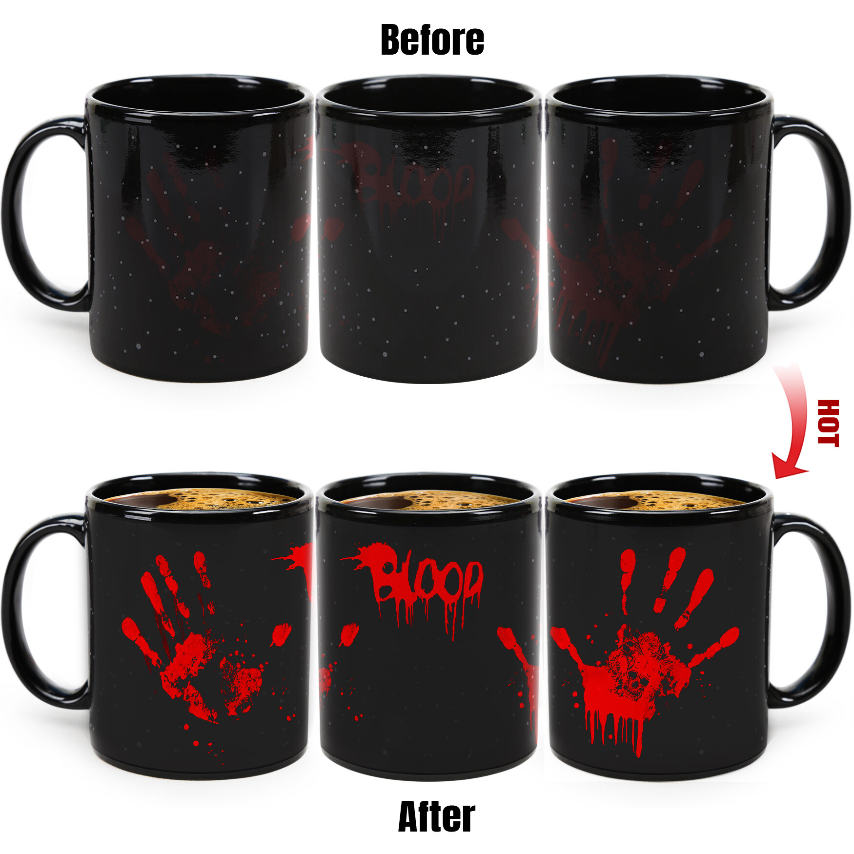 Red-Handprint Halloween Color Changing Mug Magic Mug.