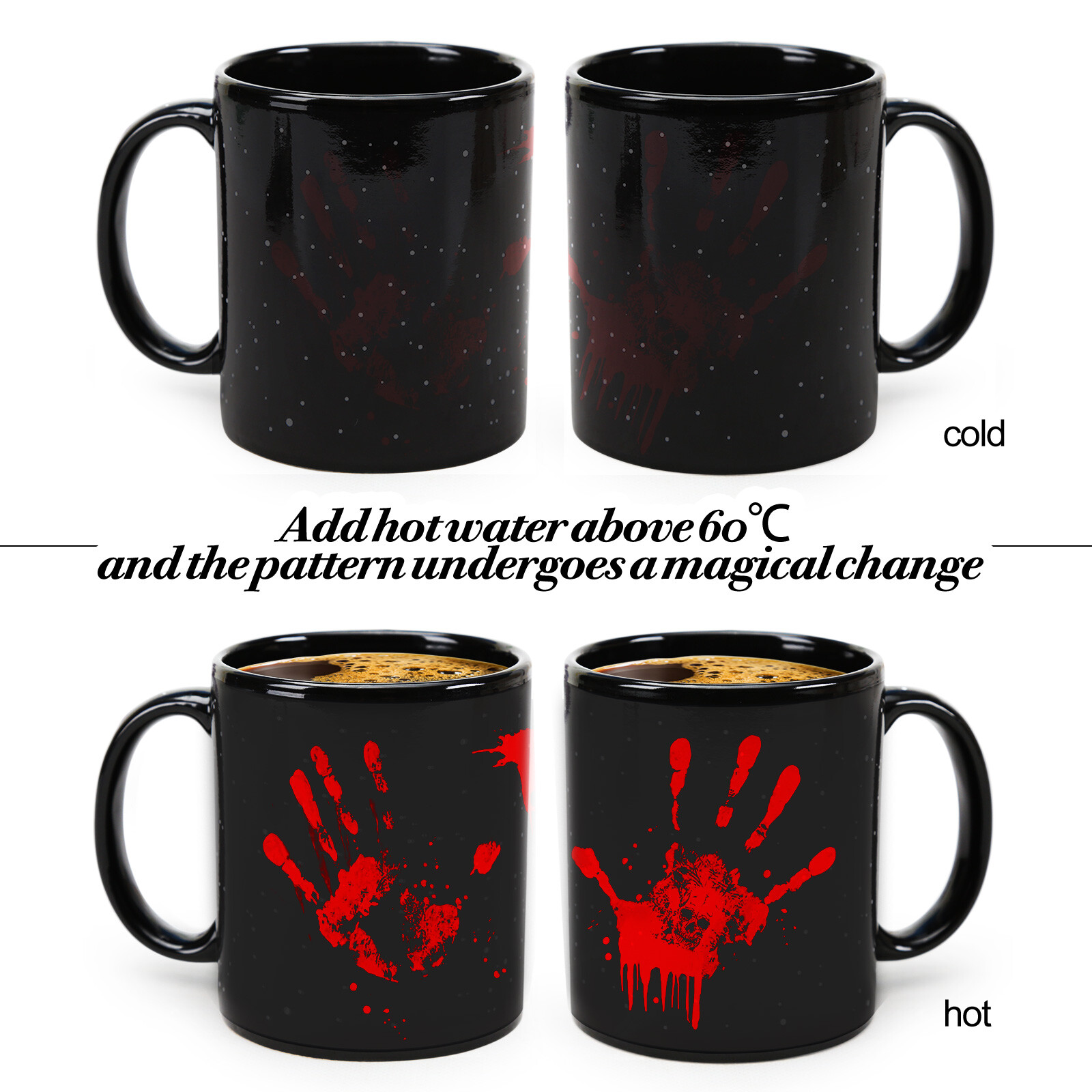 Red-Handprint Halloween Color Changing Mug Magic Mug.