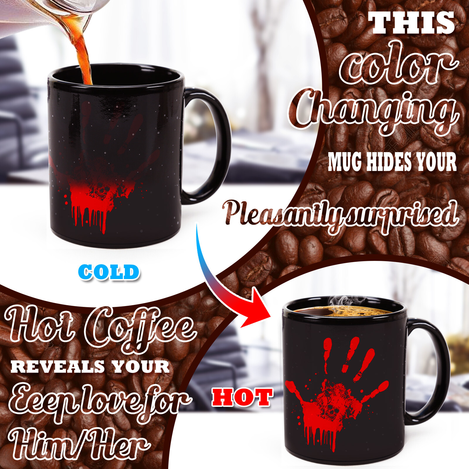 Red-Handprint Halloween Color Changing Mug Magic Mug.