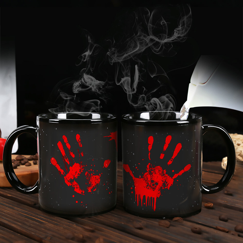 Red-Handprint Halloween Color Changing Mug Magic Mug.