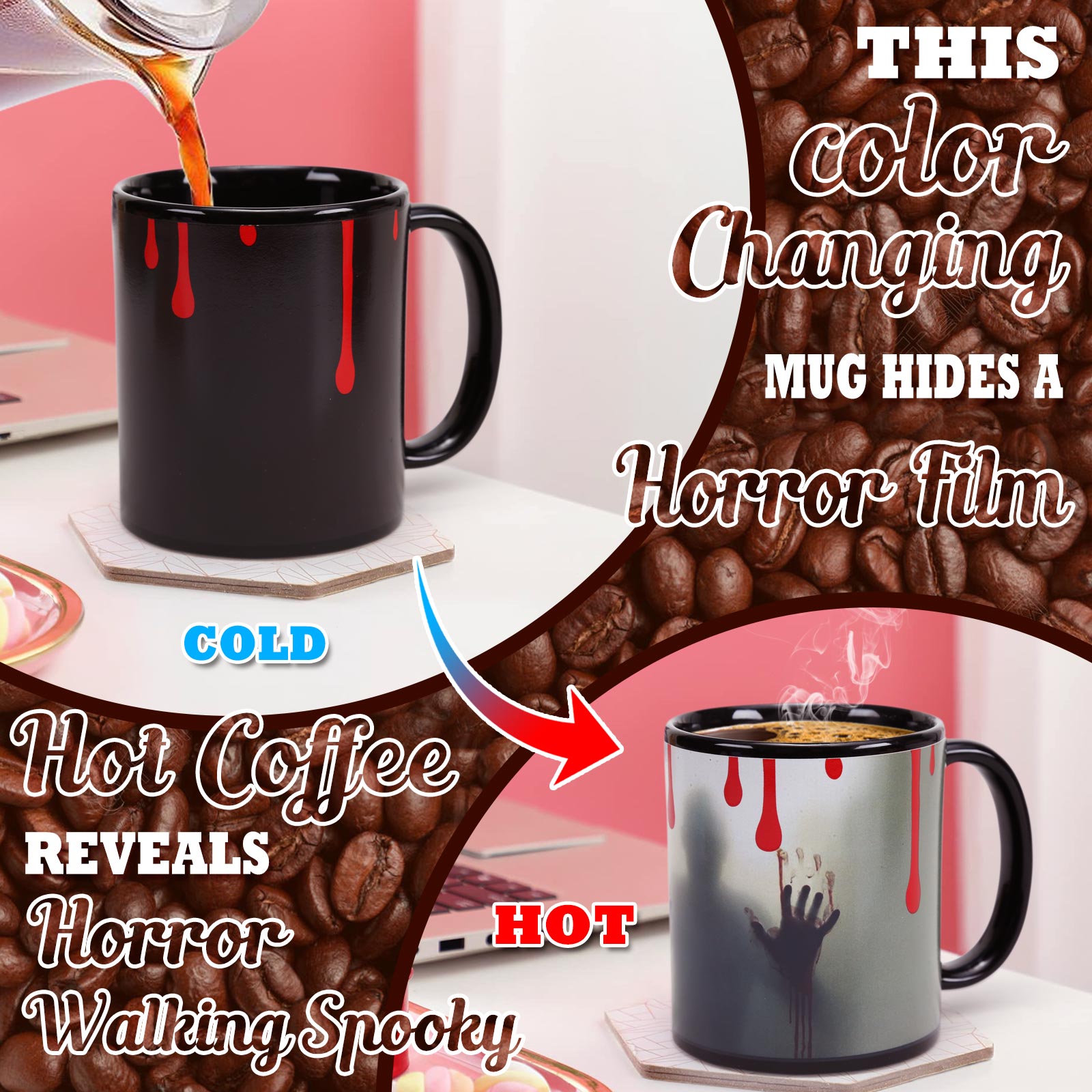 Red Paint-Ghost, Halloween Color Changing Mug Magic Mug.