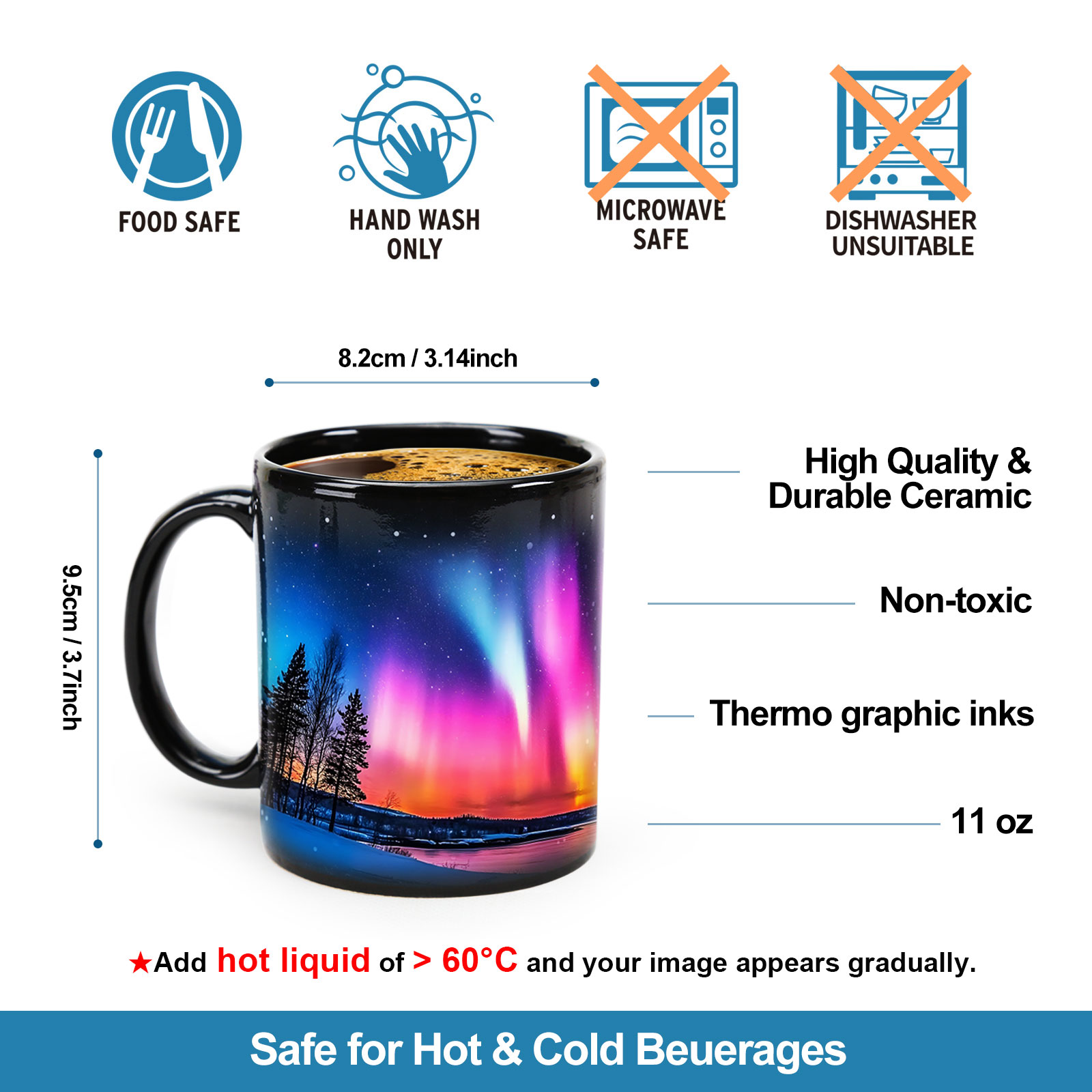 Starry Sky-Aurora C， Color Changing Mug Magic Mug.