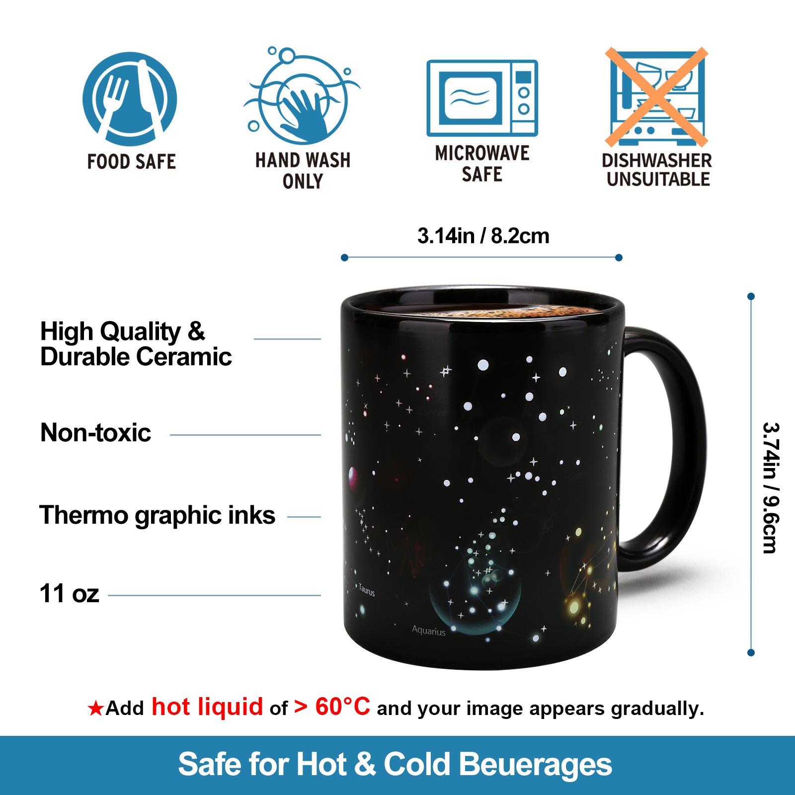 Starry Sky - 12 Constellations B，Color Changing Mug Magic Mug.